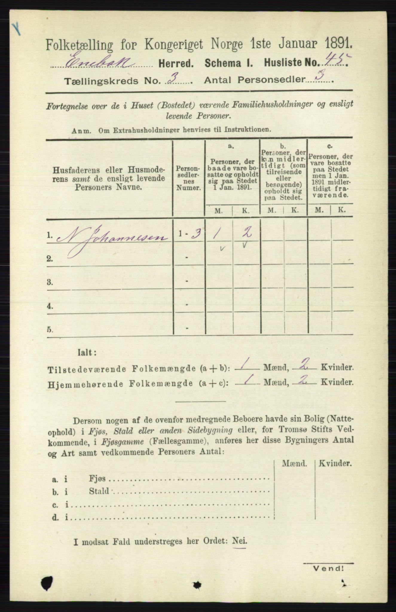 RA, 1891 census for 0229 Enebakk, 1891, p. 1116