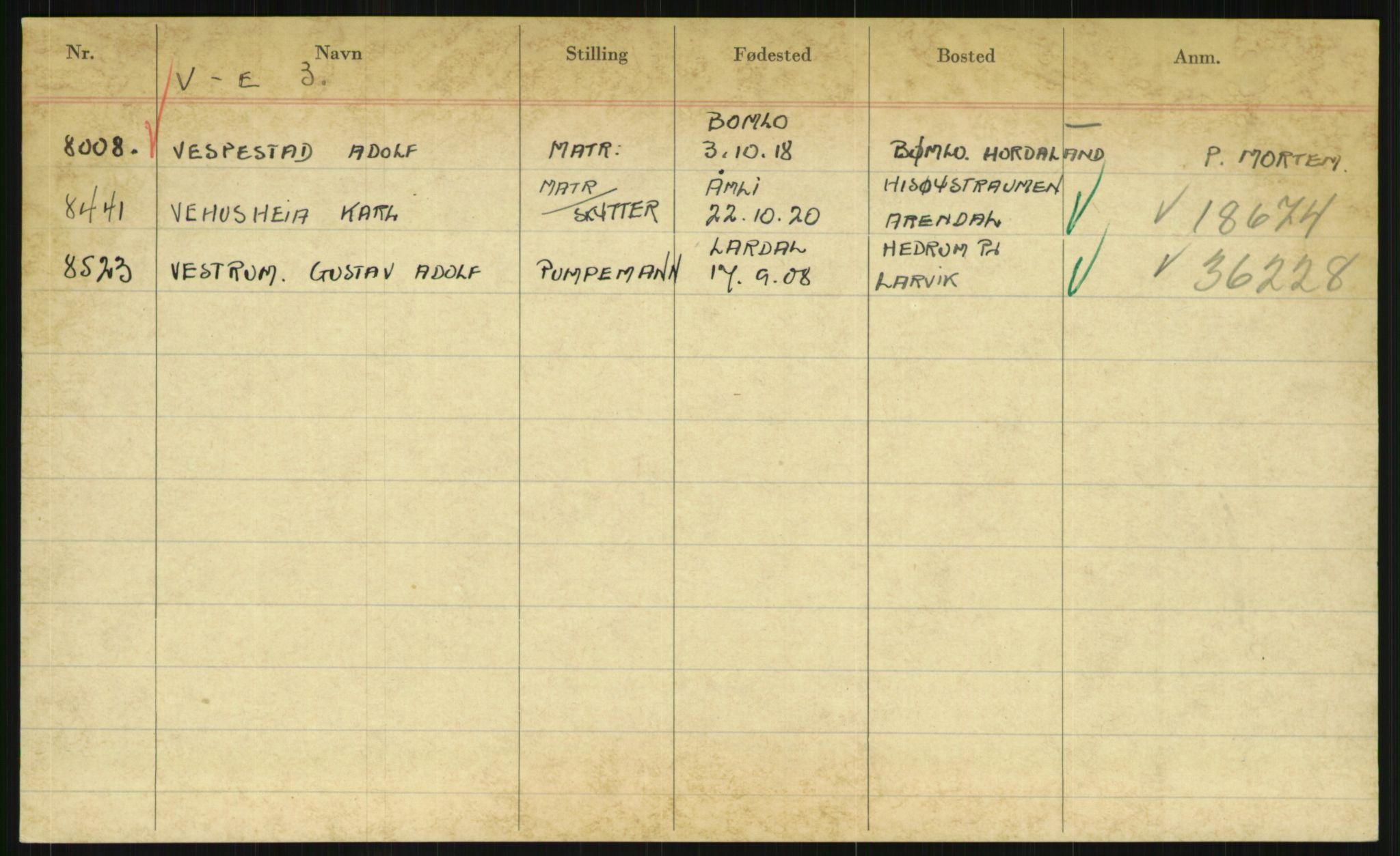 Direktoratet for sjømenn, AV/RA-S-3545/G/Gi/L0003: Kartotek over krigsdekorasjoner tildelt under krigen til nordmenn, 1940-1945, p. 997