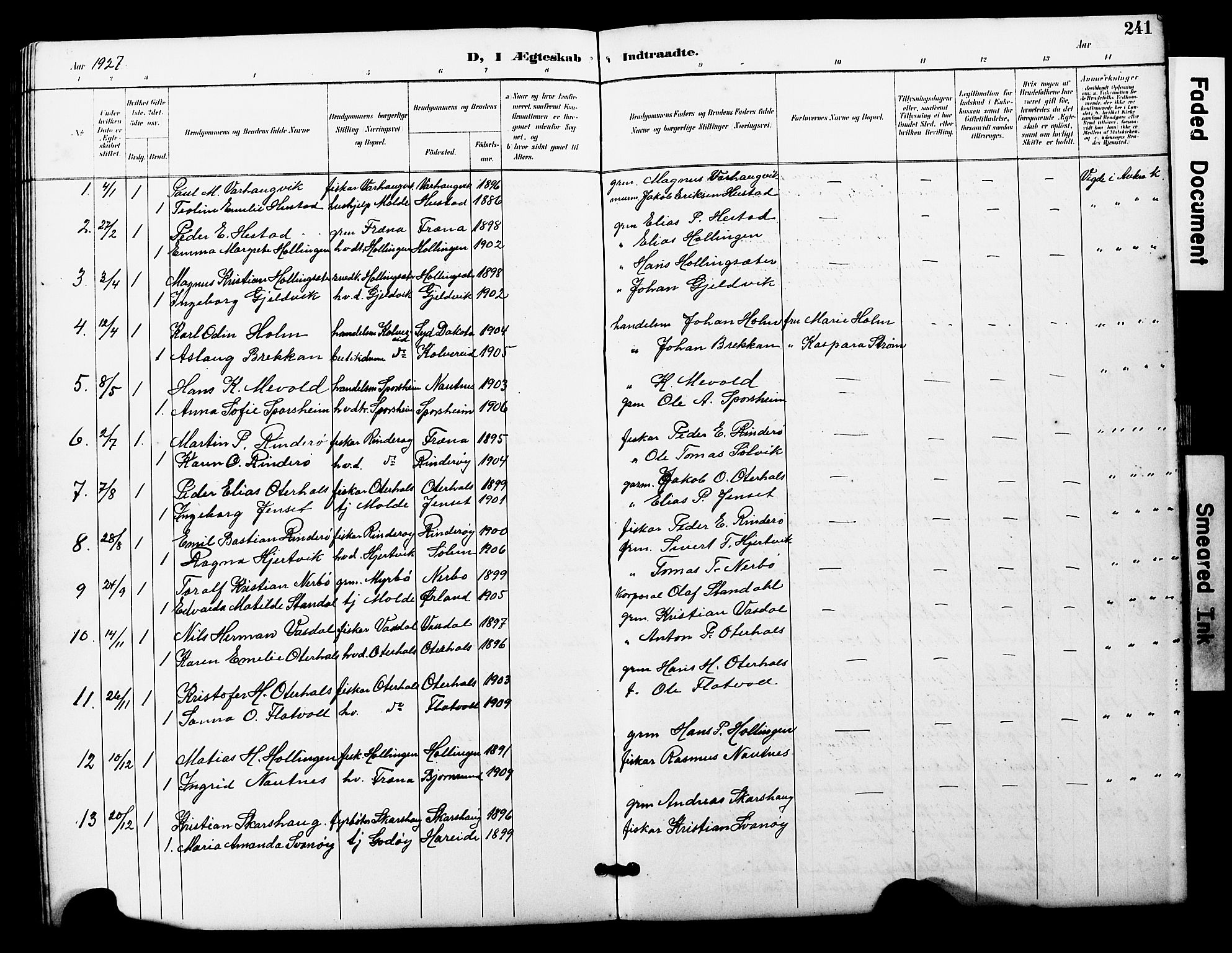 Ministerialprotokoller, klokkerbøker og fødselsregistre - Møre og Romsdal, SAT/A-1454/560/L0725: Parish register (copy) no. 560C02, 1895-1930, p. 241