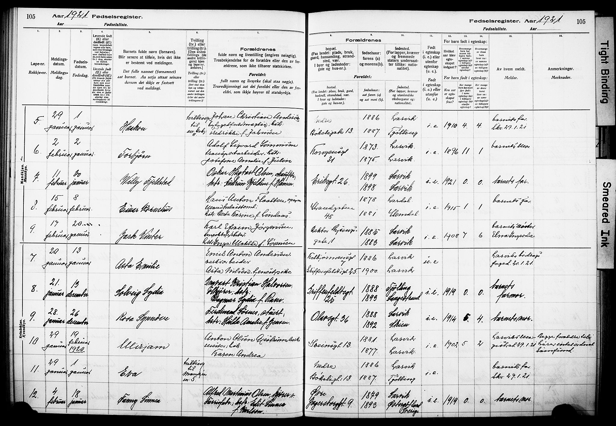 Larvik kirkebøker, AV/SAKO-A-352/J/Ja/L0001: Birth register no. I 1, 1916-1926, p. 105