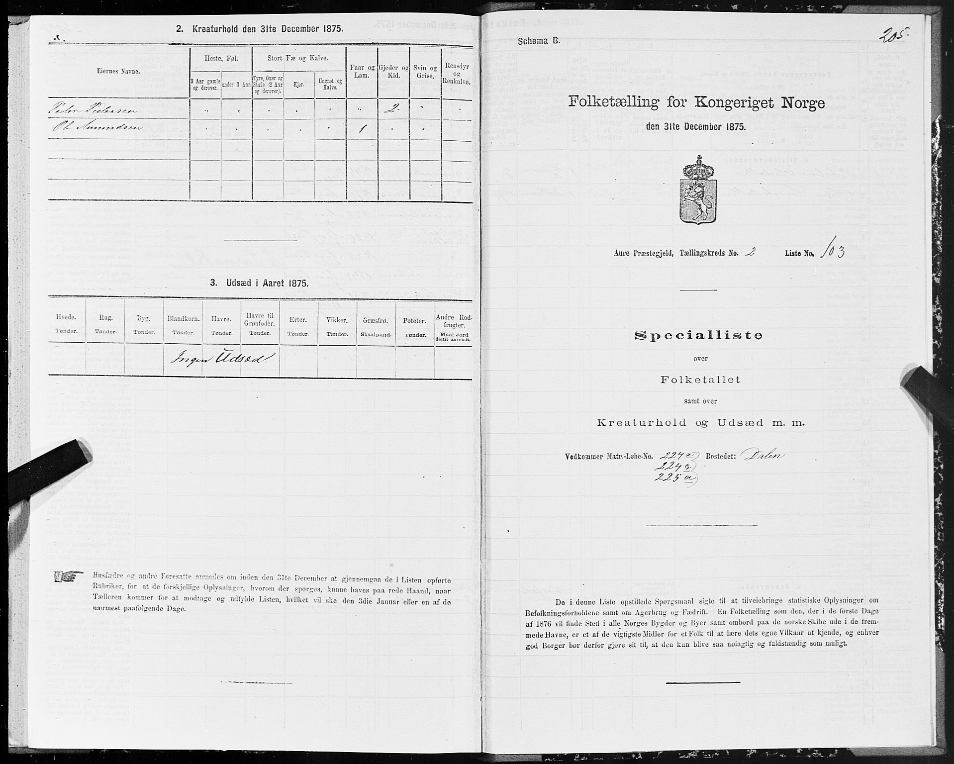 SAT, 1875 census for 1569P Aure, 1875, p. 2205