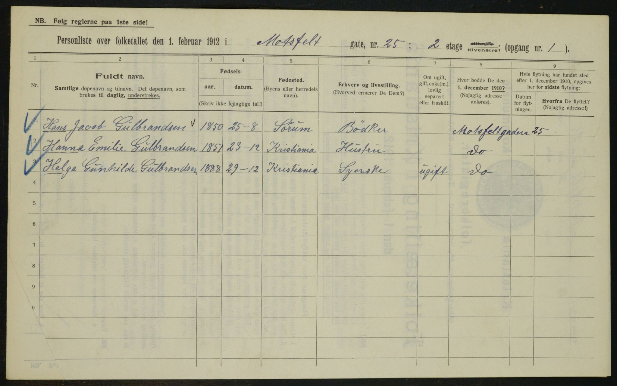 OBA, Municipal Census 1912 for Kristiania, 1912, p. 66884