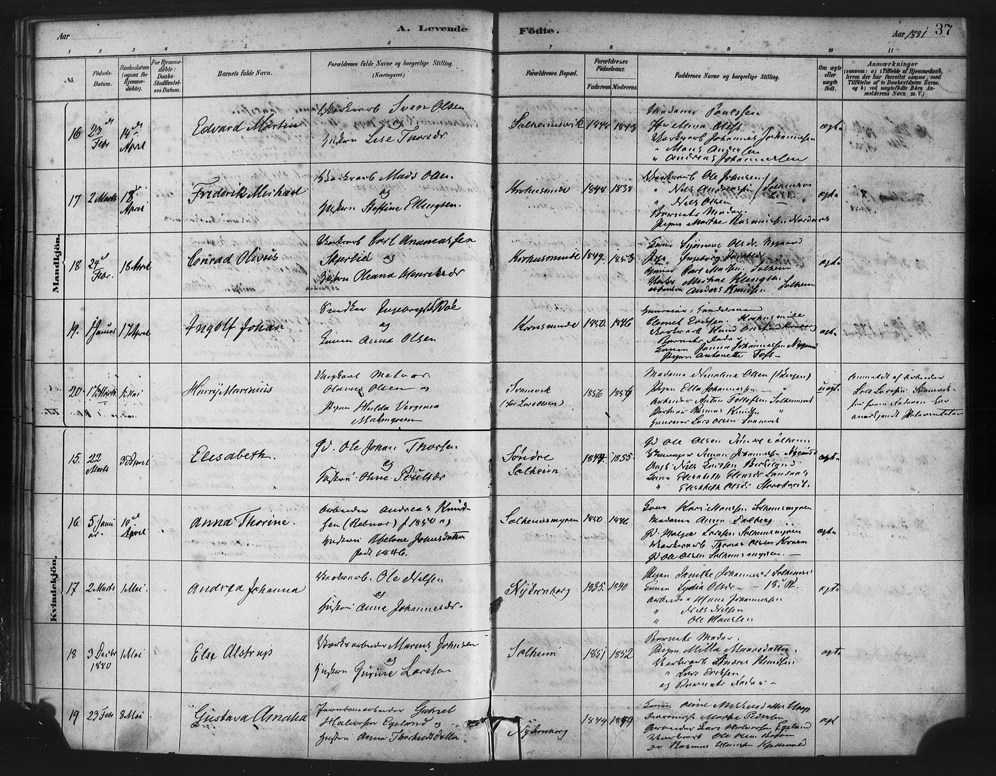 St. Jørgens hospital og Årstad sokneprestembete, AV/SAB-A-99934: Parish register (official) no. A 7, 1879-1886, p. 37