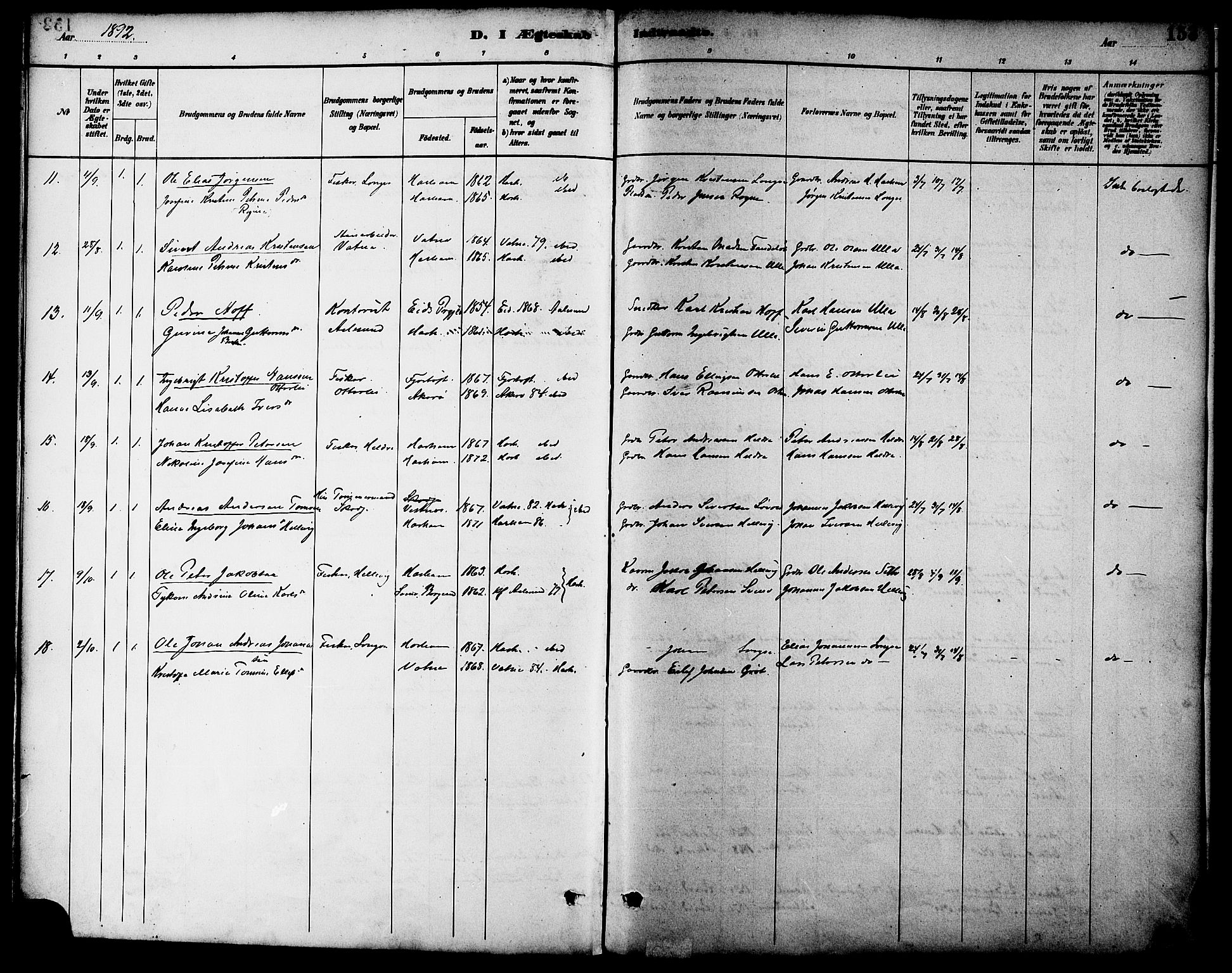 Ministerialprotokoller, klokkerbøker og fødselsregistre - Møre og Romsdal, SAT/A-1454/536/L0501: Parish register (official) no. 536A10, 1884-1896, p. 153