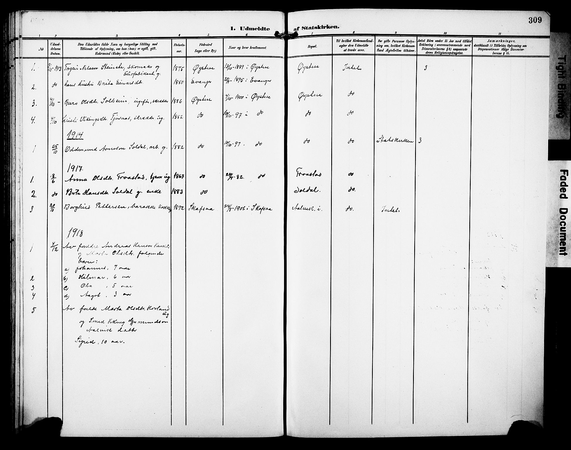 Kvam sokneprestembete, SAB/A-76201/H/Hab: Parish register (copy) no. C 4, 1906-1931, p. 309