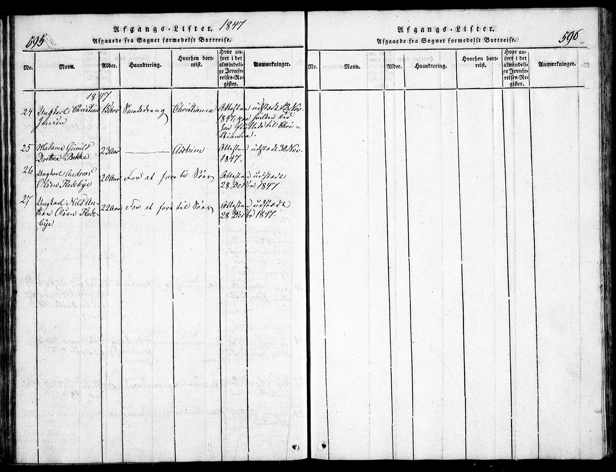 Nesodden prestekontor Kirkebøker, AV/SAO-A-10013/G/Ga/L0001: Parish register (copy) no. I 1, 1814-1847, p. 595-596