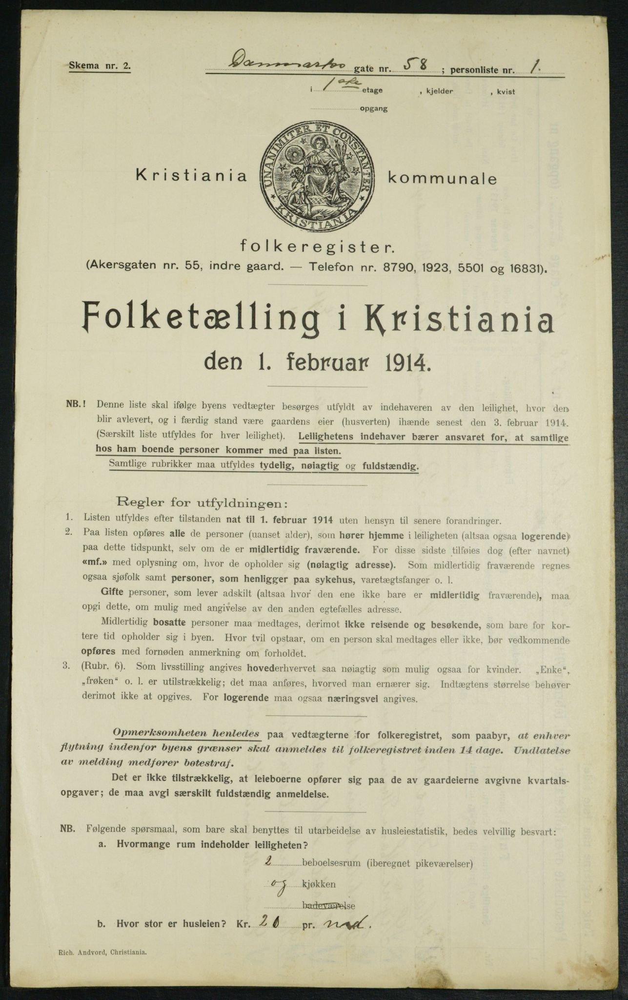 OBA, Municipal Census 1914 for Kristiania, 1914, p. 15199