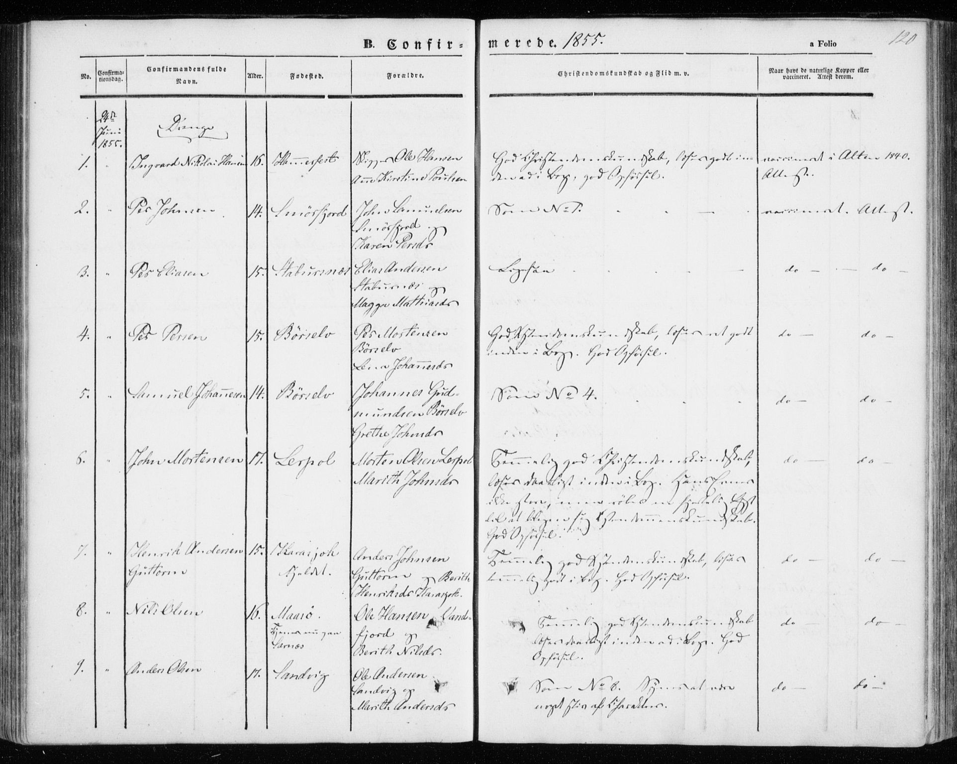 Kistrand/Porsanger sokneprestembete, SATØ/S-1351/H/Ha/L0004.kirke: Parish register (official) no. 4, 1843-1860, p. 120