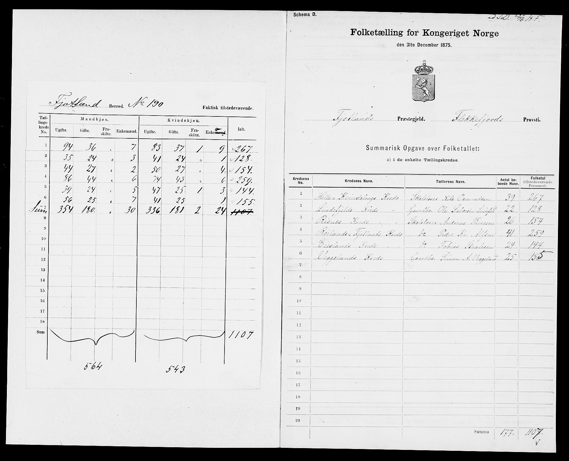 SAK, 1875 census for 1036P Fjotland, 1875, p. 2