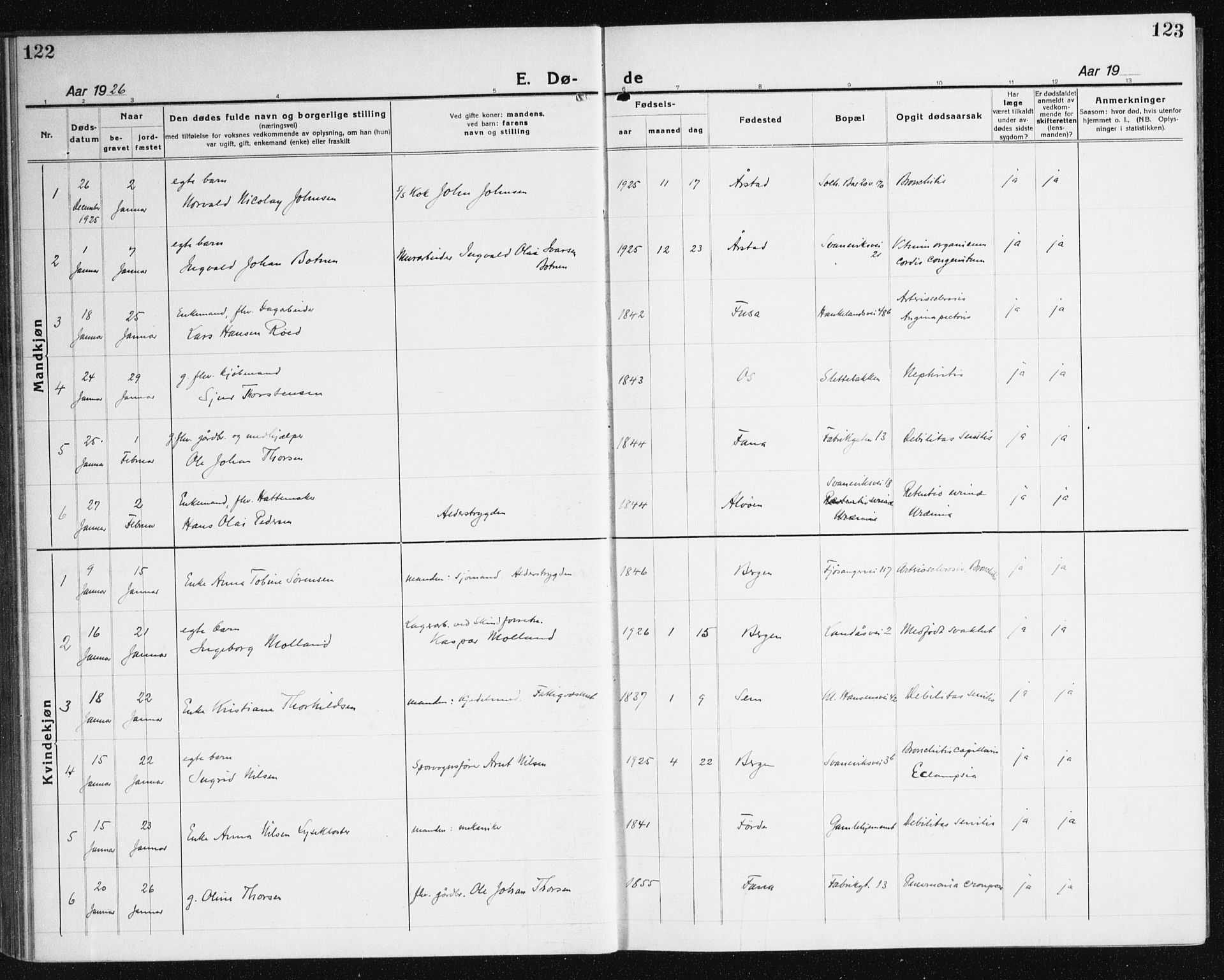 Årstad Sokneprestembete, SAB/A-79301/H/Haa/L0010: Parish register (official) no. E 1, 1921-1940, p. 122-123