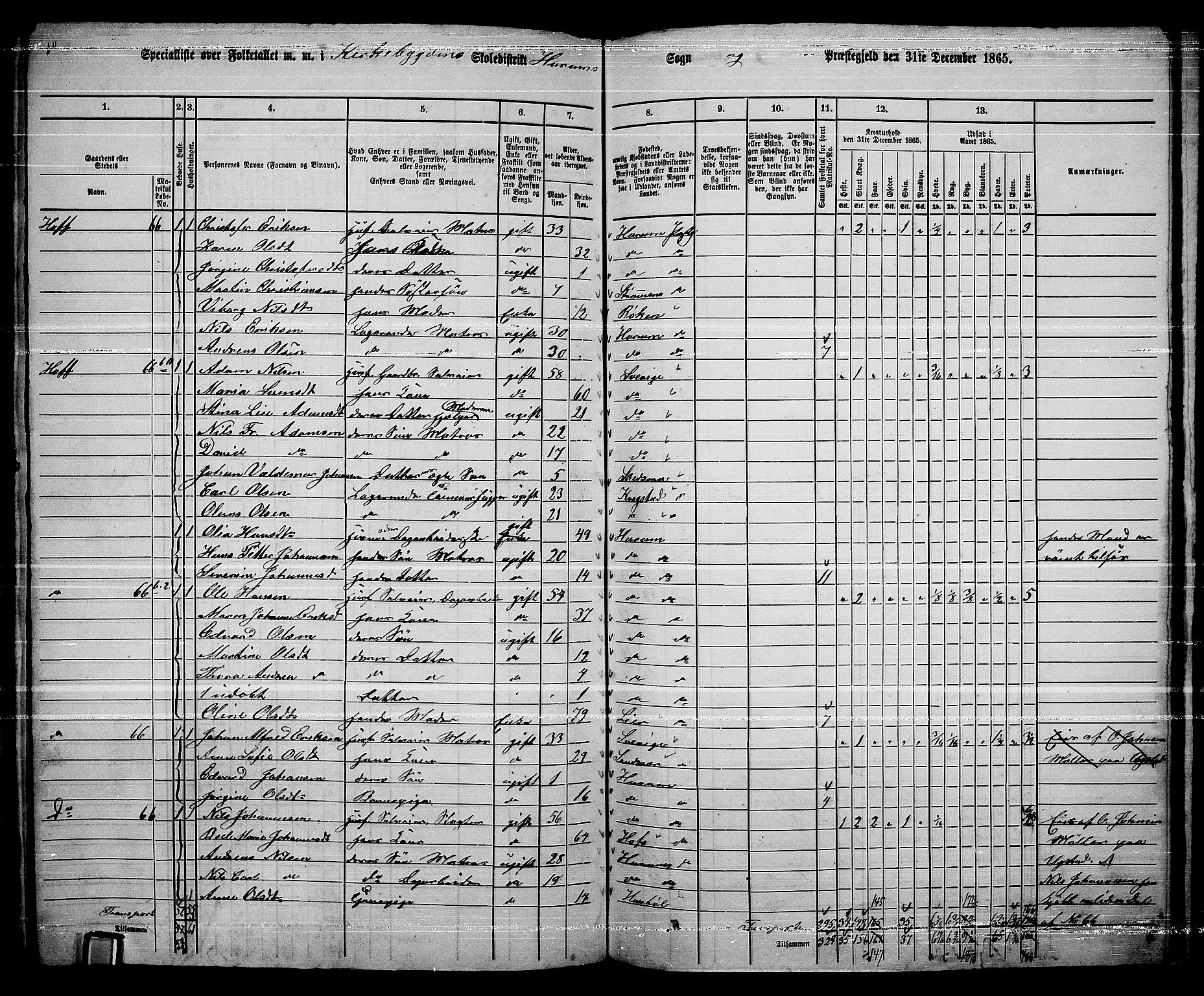 RA, 1865 census for Hurum, 1865, p. 15