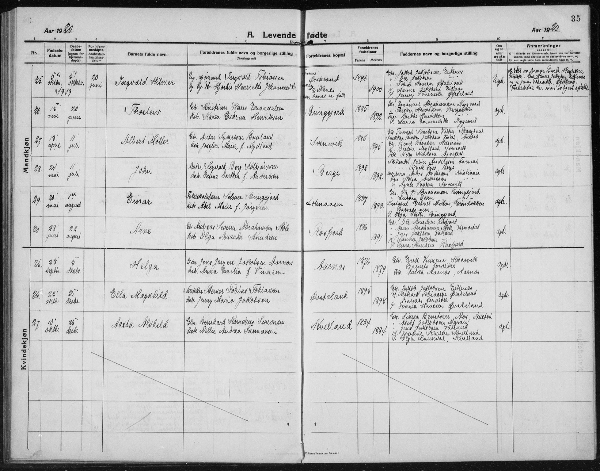 Lyngdal sokneprestkontor, AV/SAK-1111-0029/F/Fb/Fbc/L0006: Parish register (copy) no. B 6, 1914-1934, p. 35