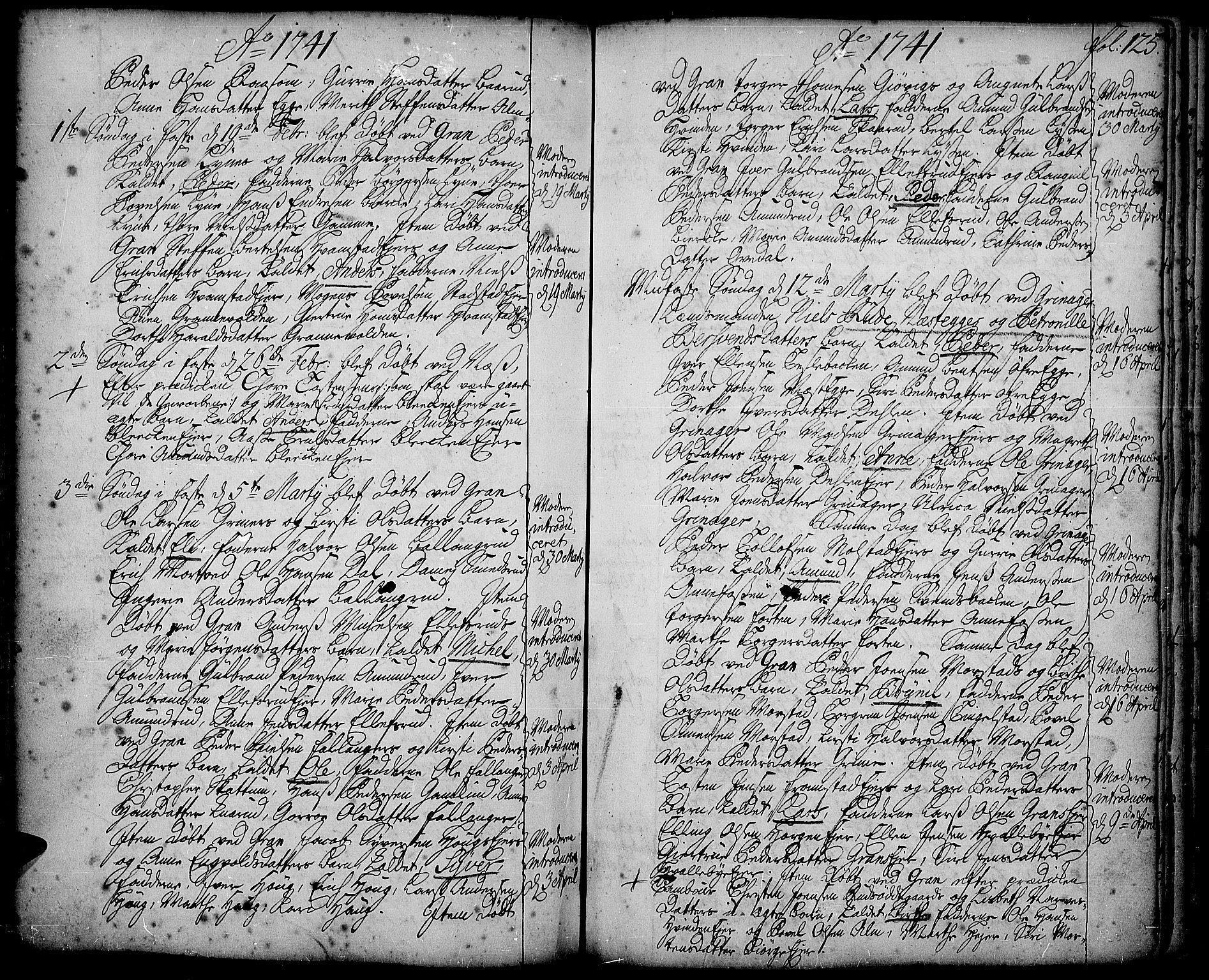 Gran prestekontor, AV/SAH-PREST-112/H/Ha/Haa/L0002: Parish register (official) no. 2, 1732-1744, p. 125