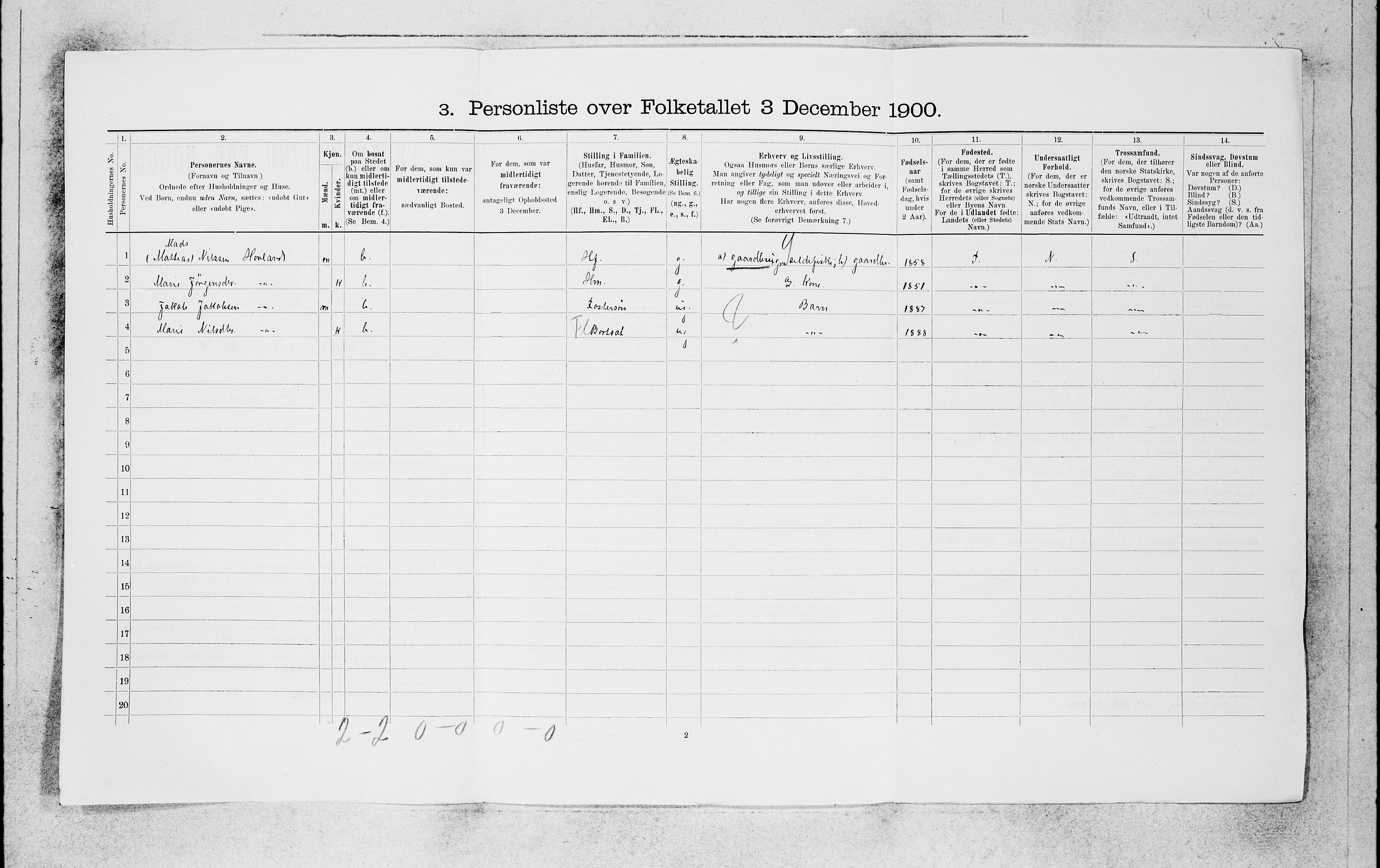 SAB, 1900 census for Kinn, 1900, p. 235