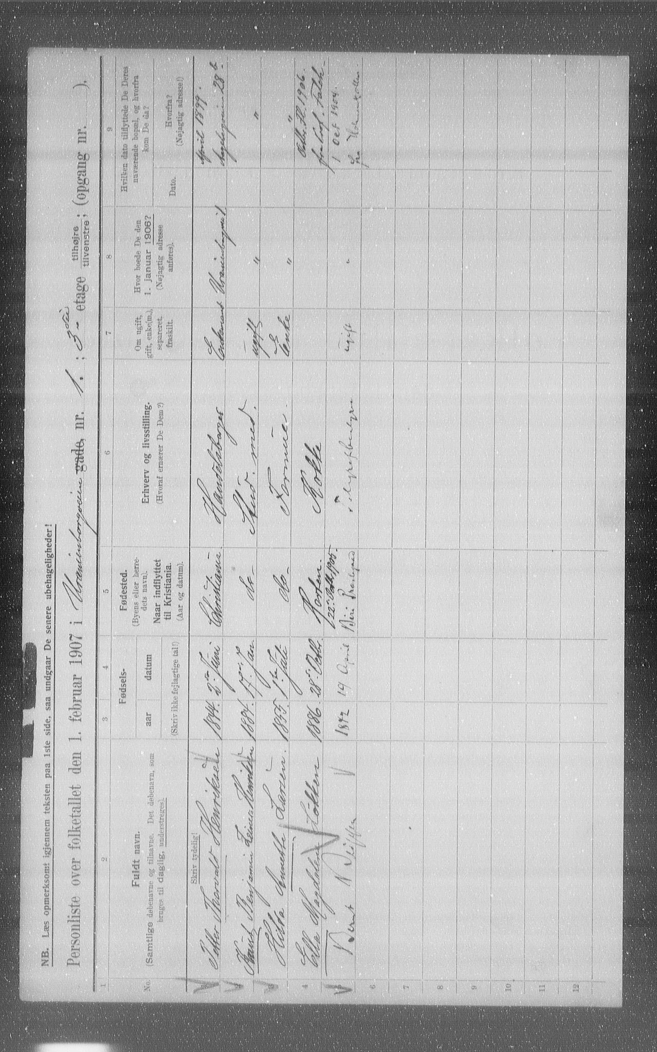 OBA, Municipal Census 1907 for Kristiania, 1907, p. 61235