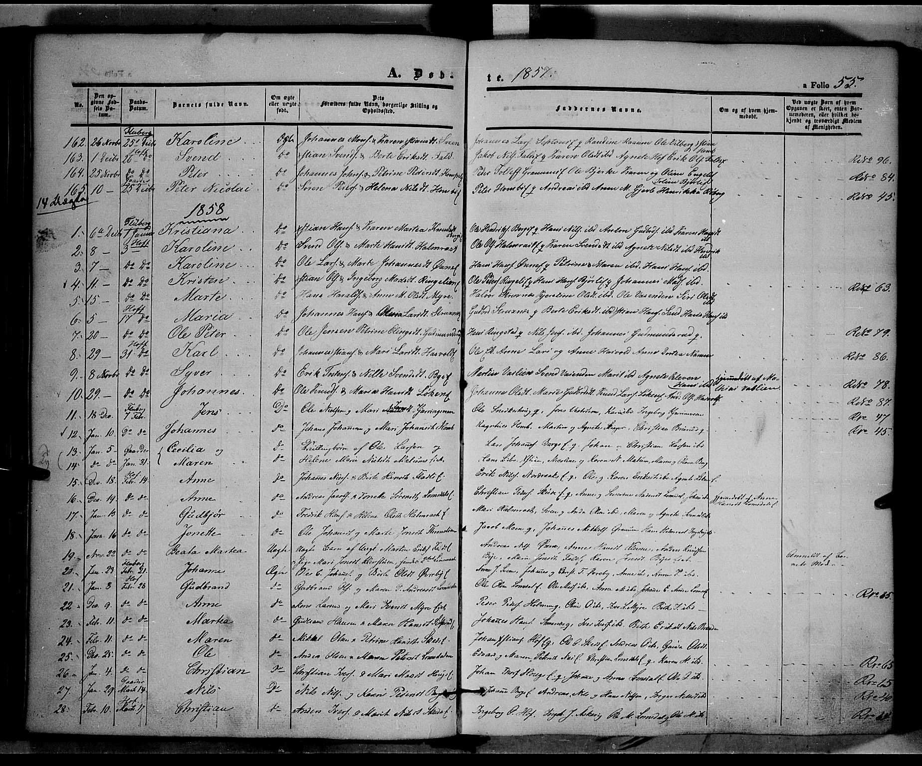 Land prestekontor, SAH/PREST-120/H/Ha/Haa/L0009: Parish register (official) no. 9, 1847-1859, p. 55