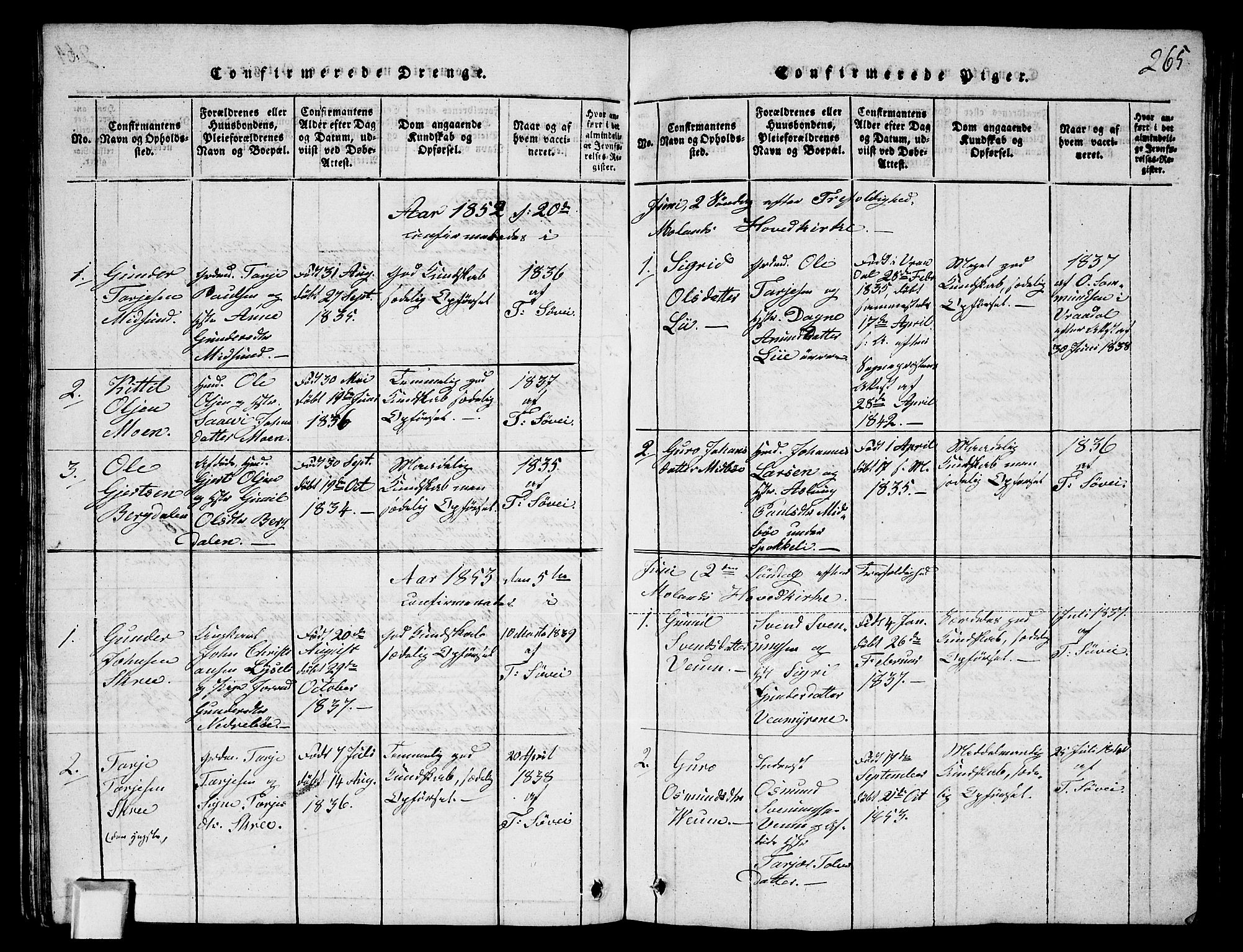 Fyresdal kirkebøker, SAKO/A-263/G/Ga/L0003: Parish register (copy) no. I 3, 1815-1863, p. 265