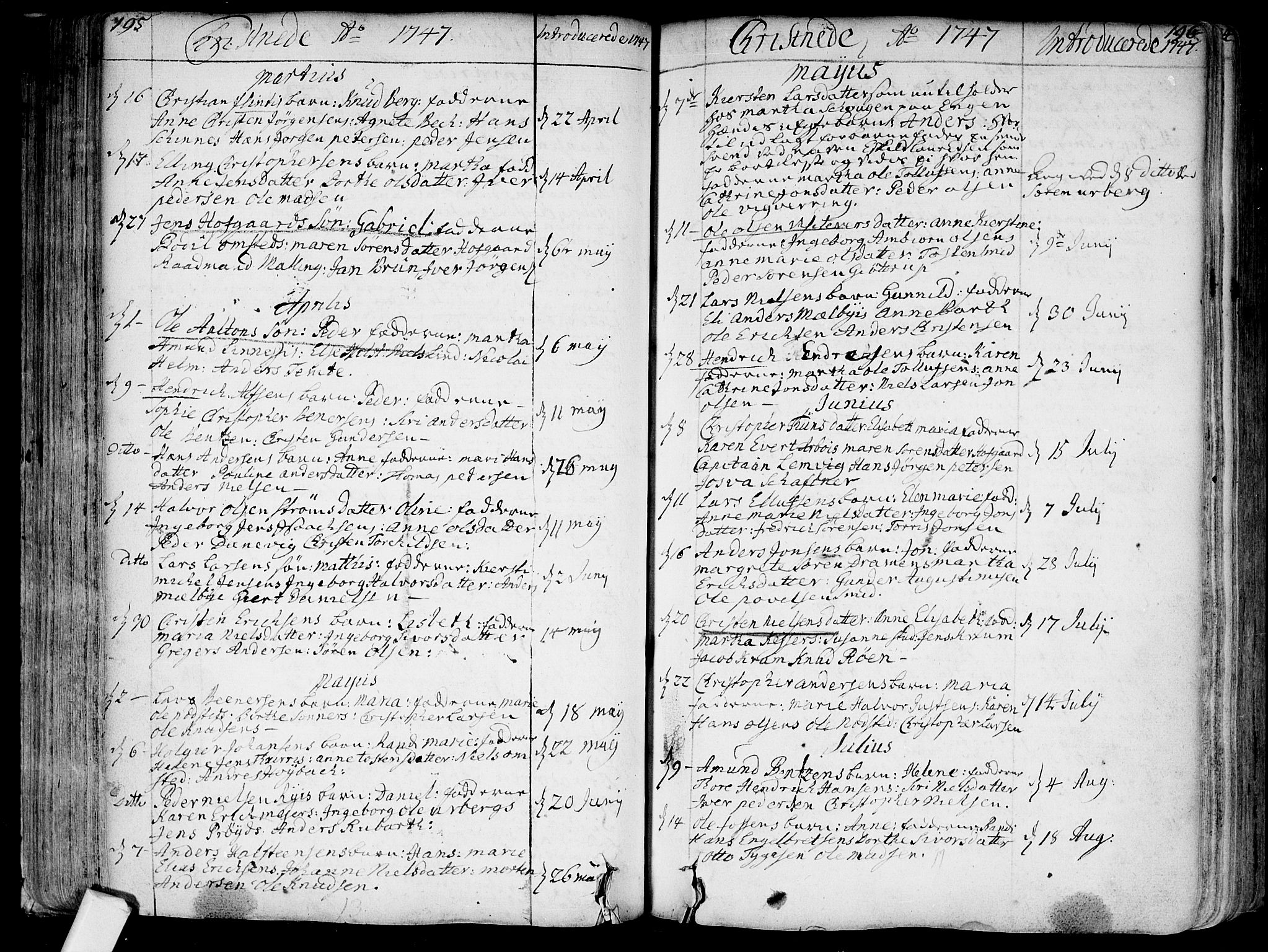 Bragernes kirkebøker, SAKO/A-6/F/Fa/L0004: Parish register (official) no. I 4, 1734-1759, p. 195-196