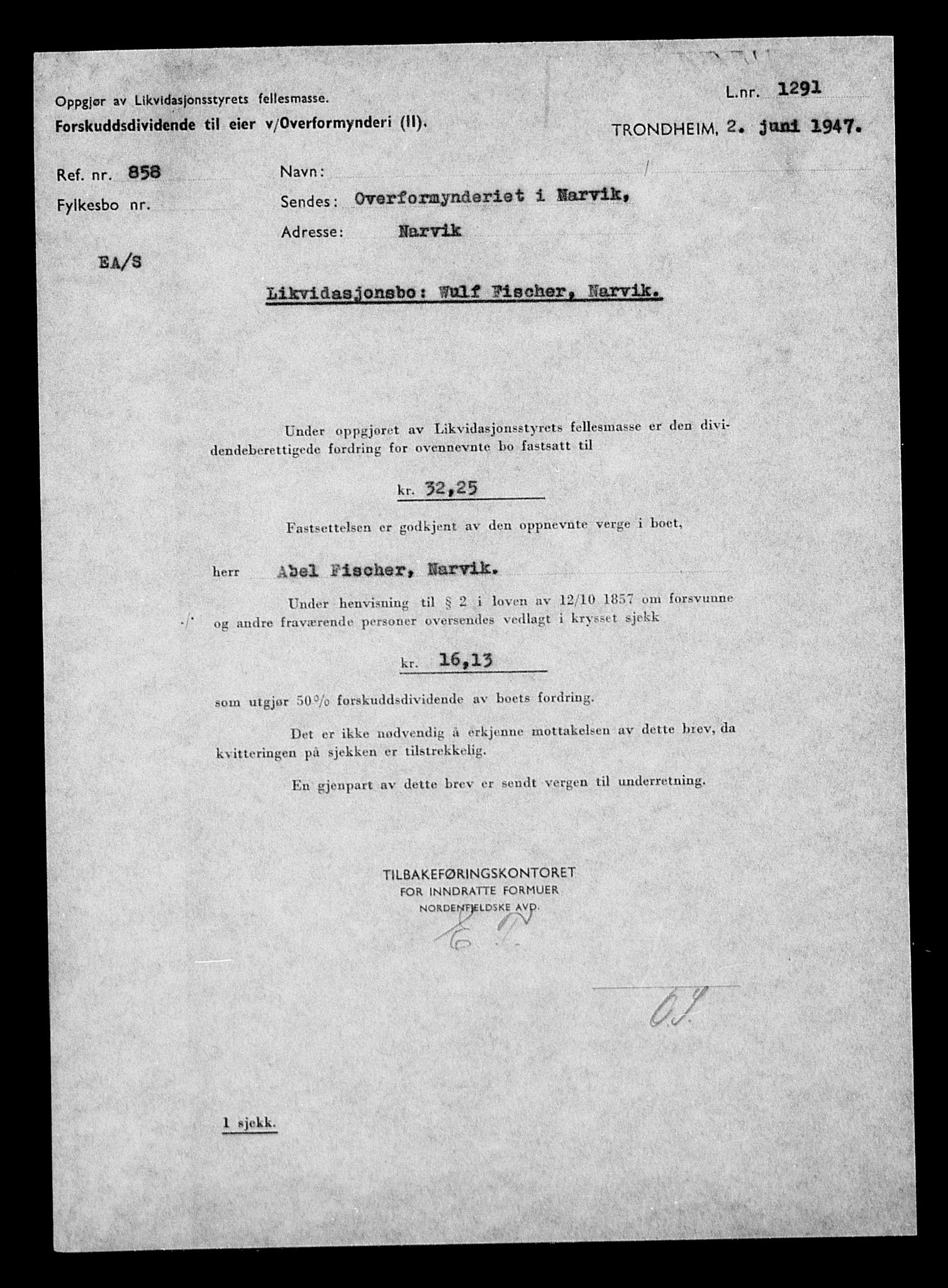 Justisdepartementet, Tilbakeføringskontoret for inndratte formuer, AV/RA-S-1564/H/Hc/Hcb/L0913: --, 1945-1947, p. 199