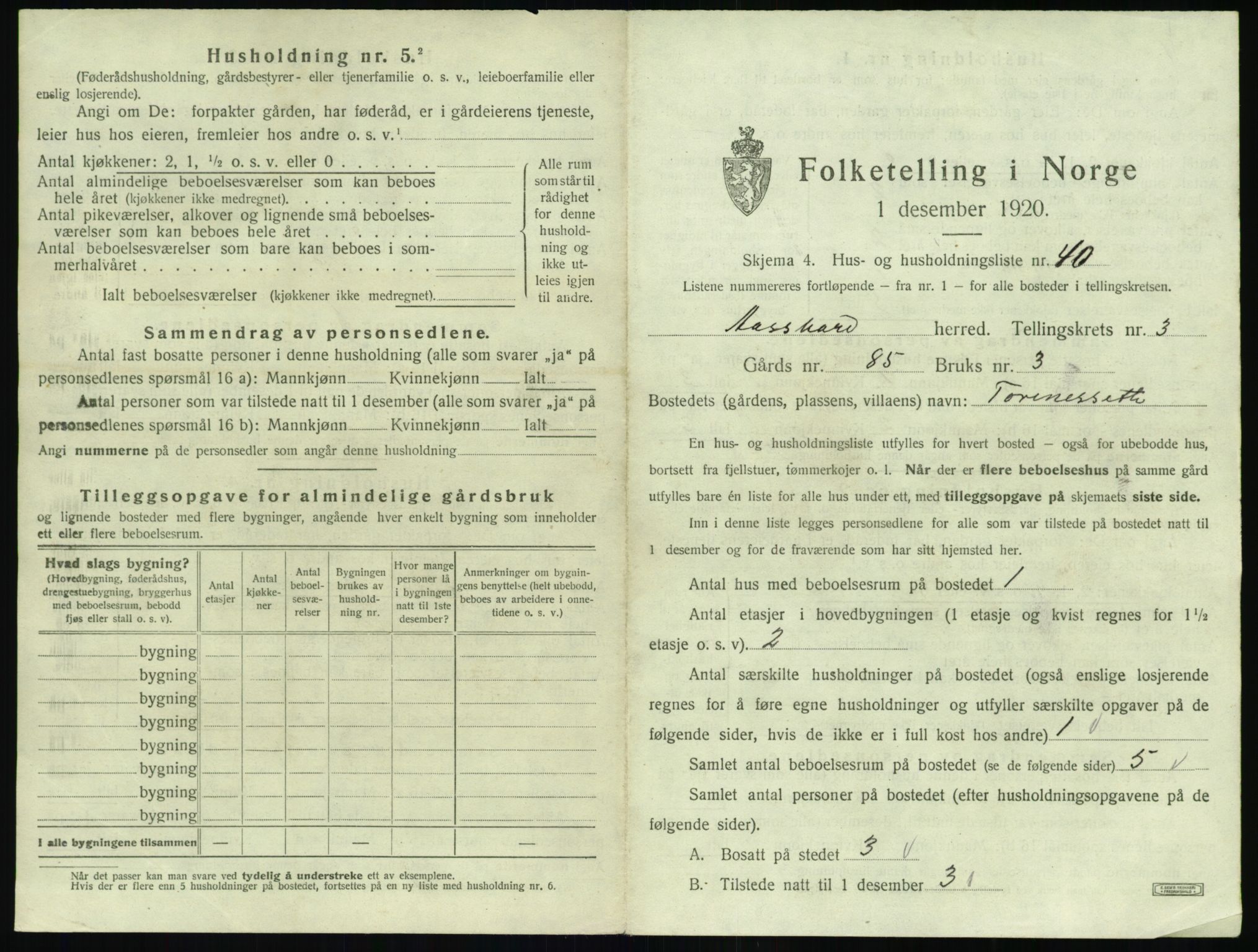 SAT, 1920 census for Åsskard, 1920, p. 309