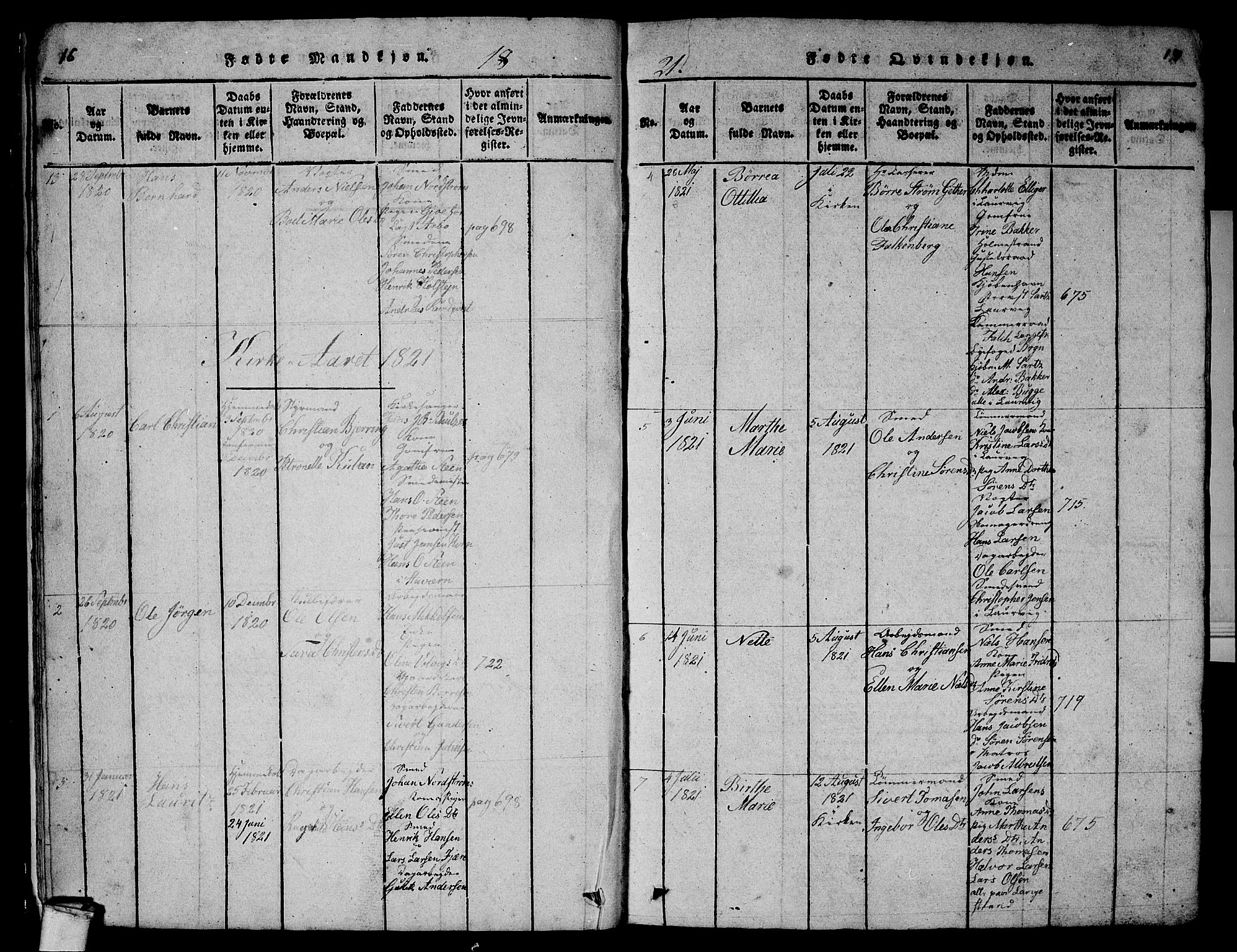 Larvik kirkebøker, AV/SAKO-A-352/G/Gb/L0001: Parish register (copy) no. II 1, 1818-1843, p. 16-17