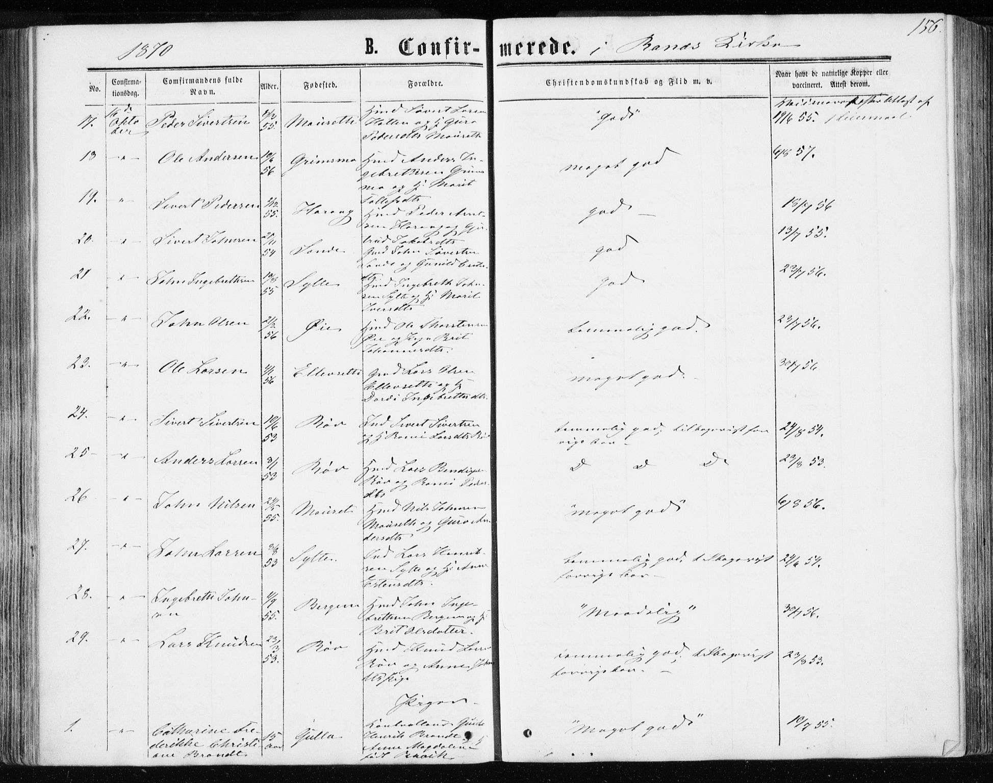 Ministerialprotokoller, klokkerbøker og fødselsregistre - Møre og Romsdal, AV/SAT-A-1454/595/L1045: Parish register (official) no. 595A07, 1863-1873, p. 156