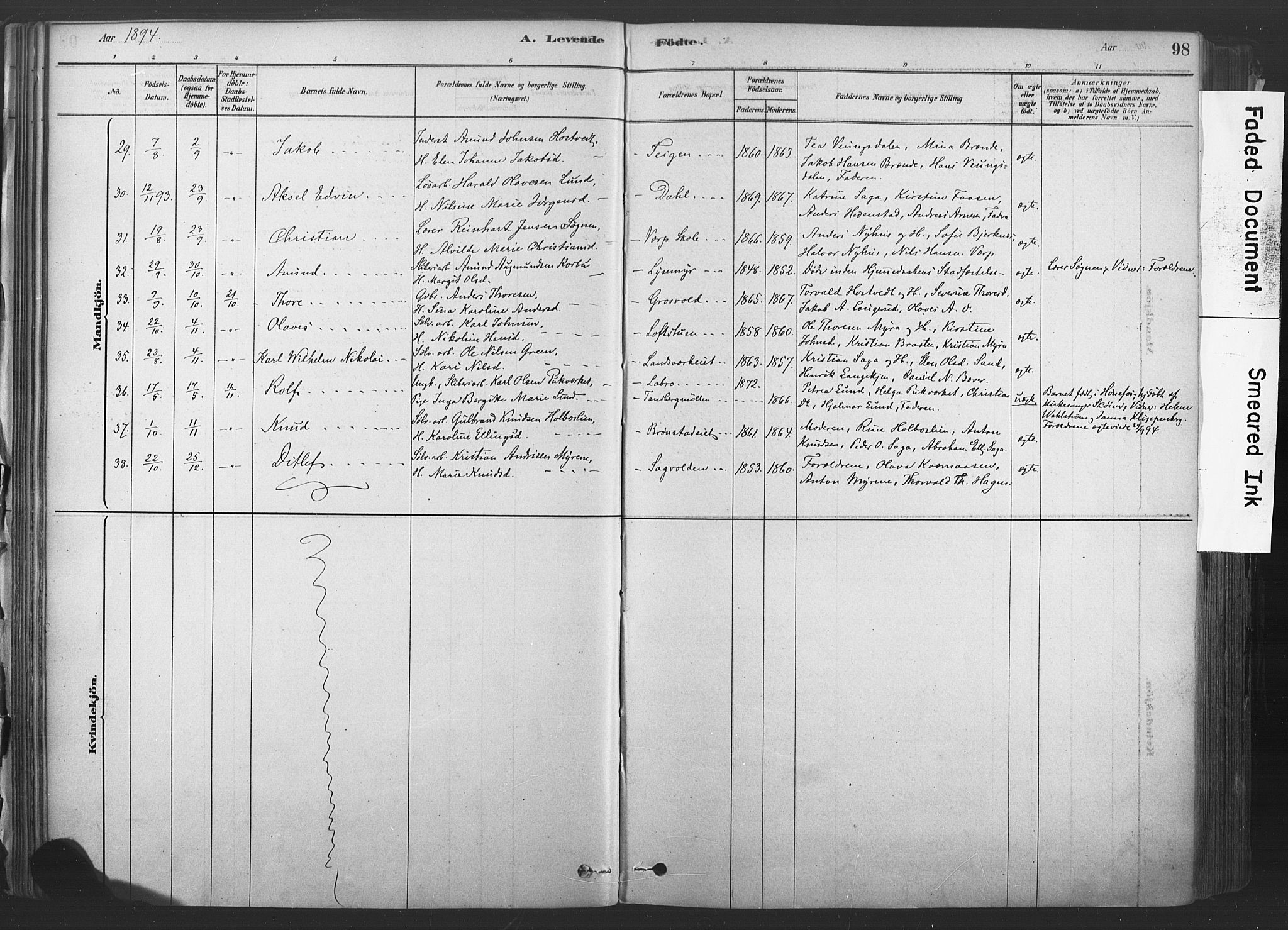 Sandsvær kirkebøker, AV/SAKO-A-244/F/Fd/L0001: Parish register (official) no. IV 1, 1878-1906, p. 98