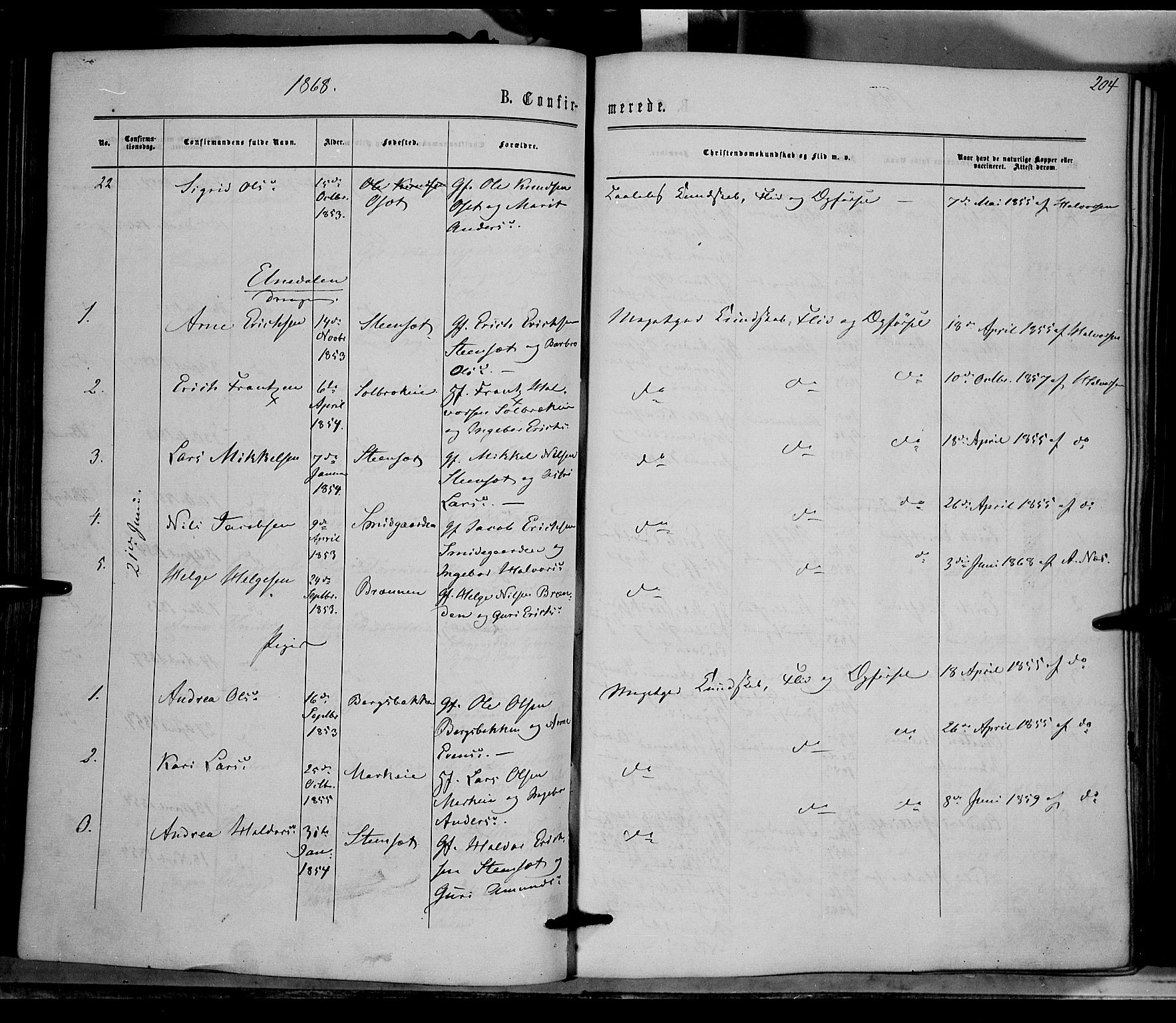 Nord-Aurdal prestekontor, AV/SAH-PREST-132/H/Ha/Haa/L0008: Parish register (official) no. 8, 1863-1875, p. 204