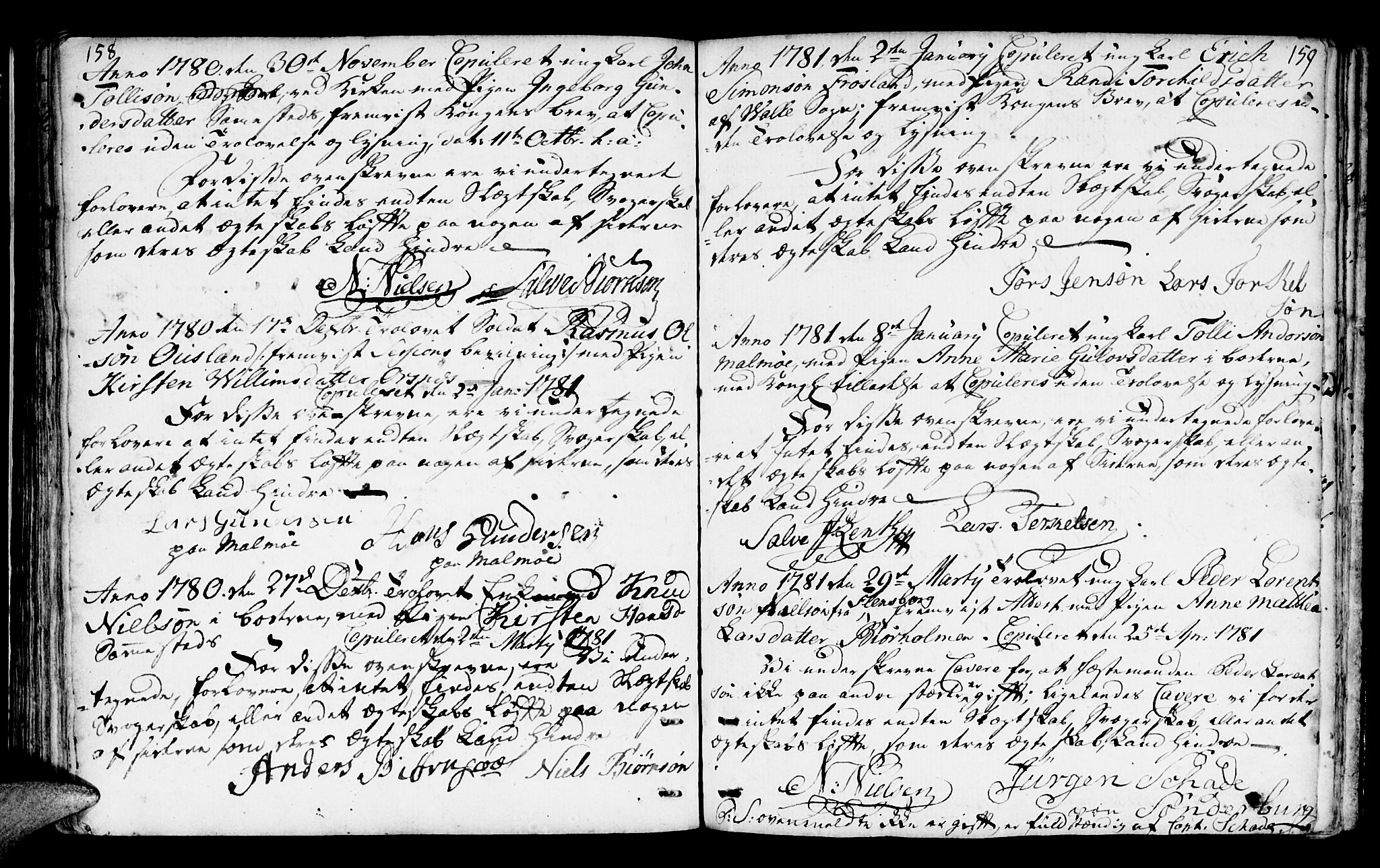 Mandal sokneprestkontor, AV/SAK-1111-0030/F/Fa/Faa/L0006: Parish register (official) no. A 6, 1755-1783, p. 158-159