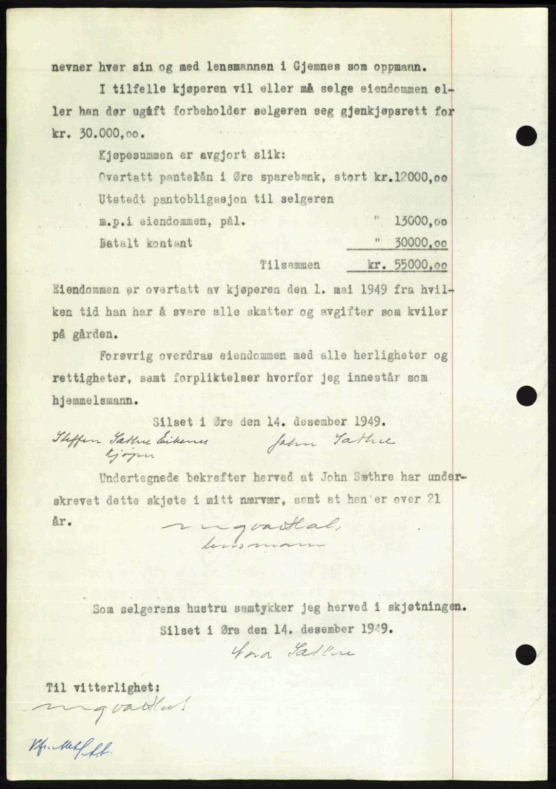 Nordmøre sorenskriveri, AV/SAT-A-4132/1/2/2Ca: Mortgage book no. A113, 1949-1950, Diary no: : 3660/1949