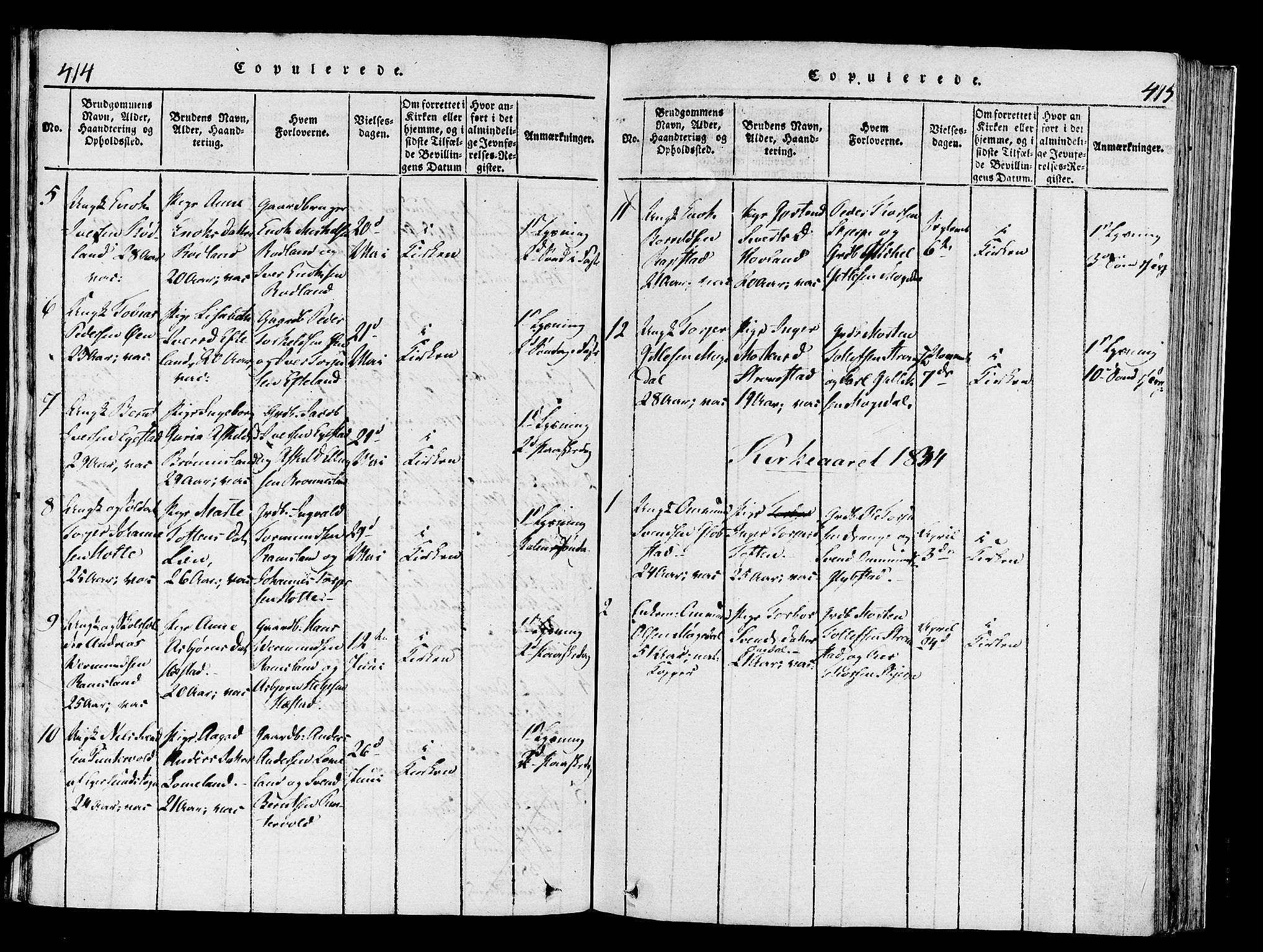 Helleland sokneprestkontor, AV/SAST-A-101810: Parish register (official) no. A 4, 1815-1834, p. 414-415