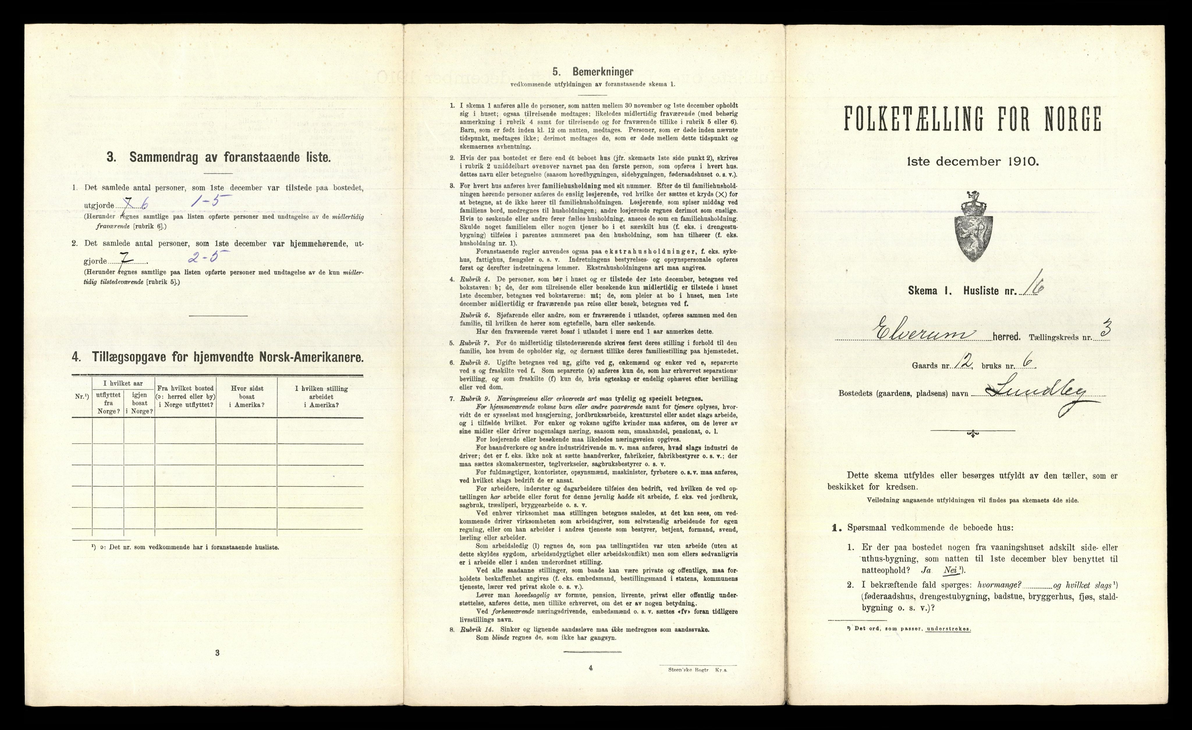 RA, 1910 census for Elverum, 1910, p. 345