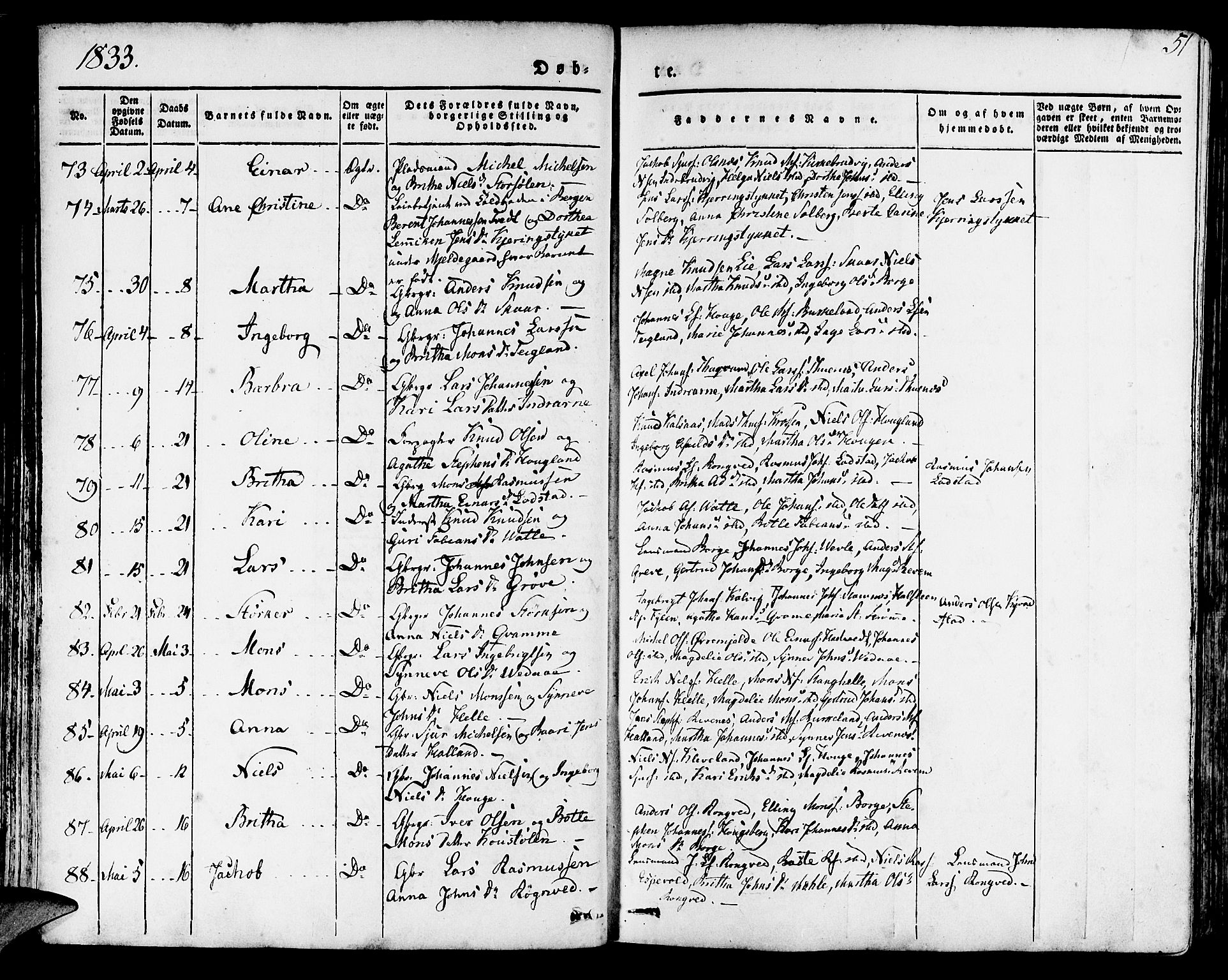 Haus sokneprestembete, AV/SAB-A-75601/H/Haa: Parish register (official) no. A 14, 1827-1838, p. 51