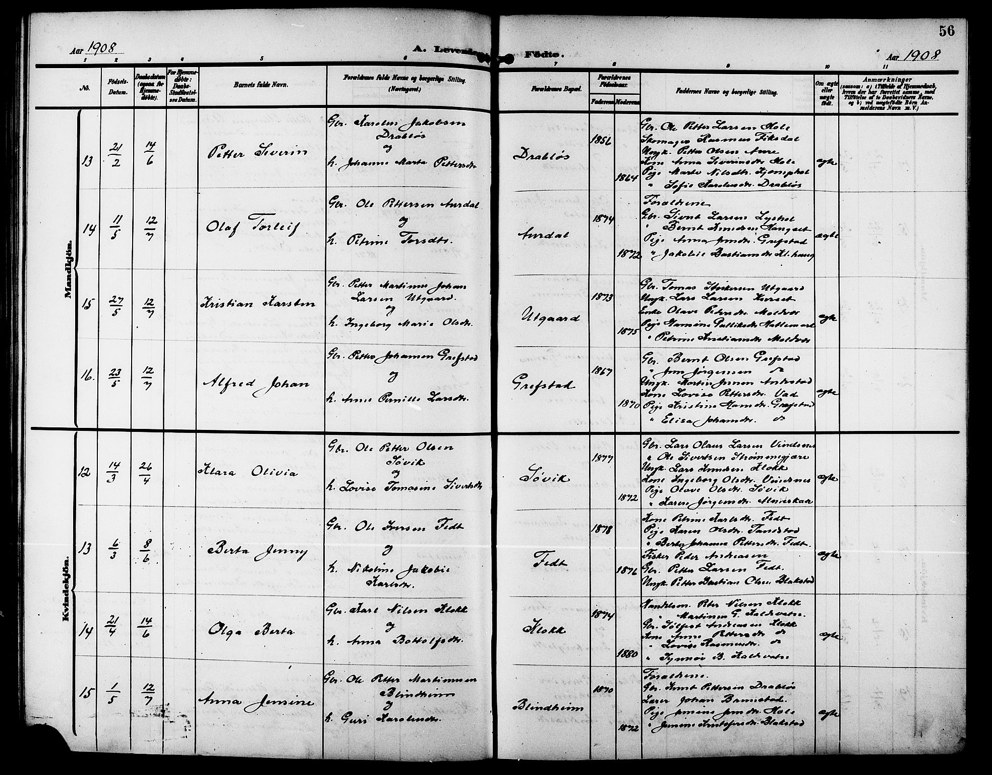 Ministerialprotokoller, klokkerbøker og fødselsregistre - Møre og Romsdal, SAT/A-1454/523/L0341: Parish register (copy) no. 523C04, 1903-1916, p. 56