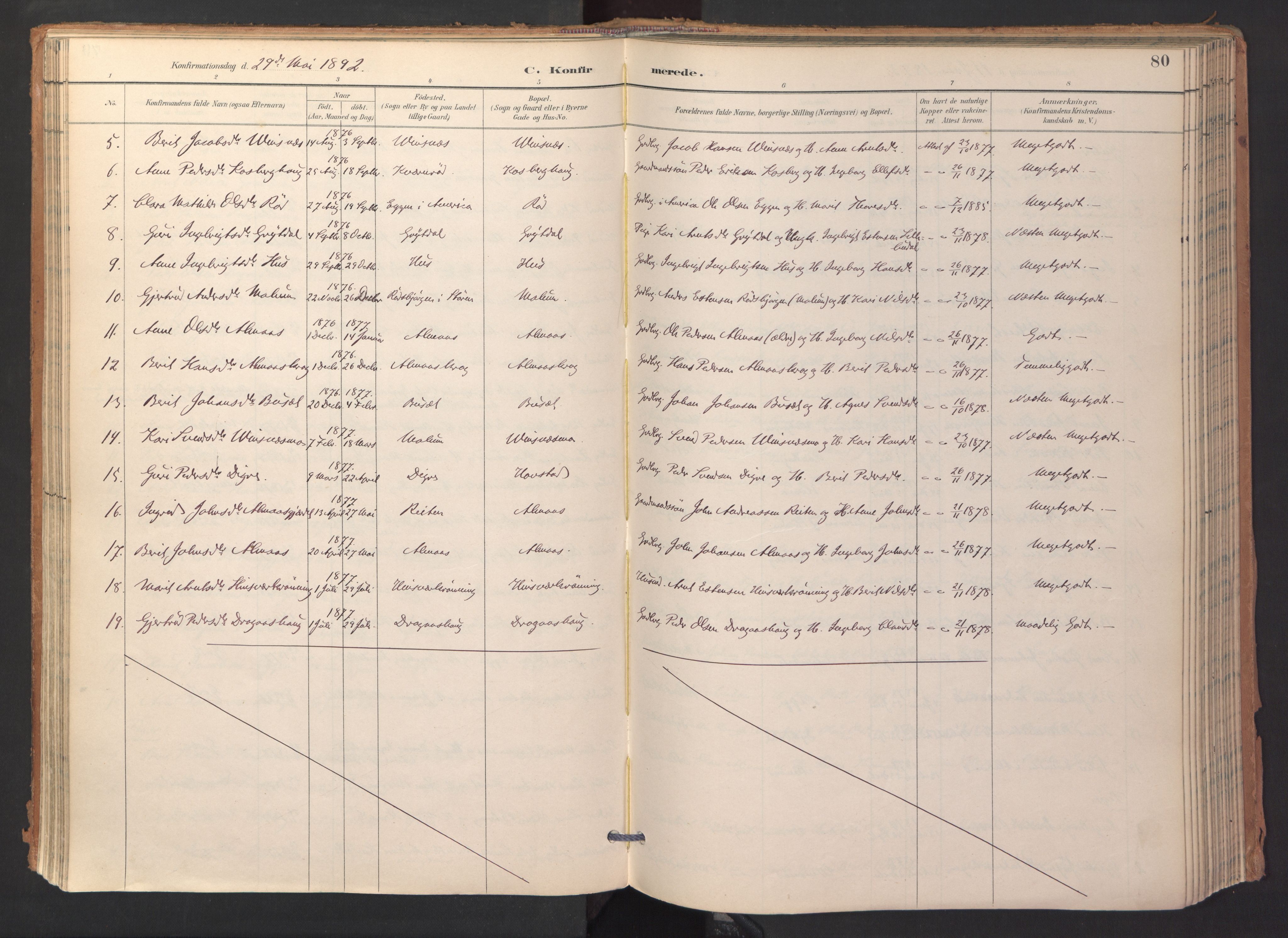 Ministerialprotokoller, klokkerbøker og fødselsregistre - Sør-Trøndelag, AV/SAT-A-1456/688/L1025: Parish register (official) no. 688A02, 1891-1909, p. 80