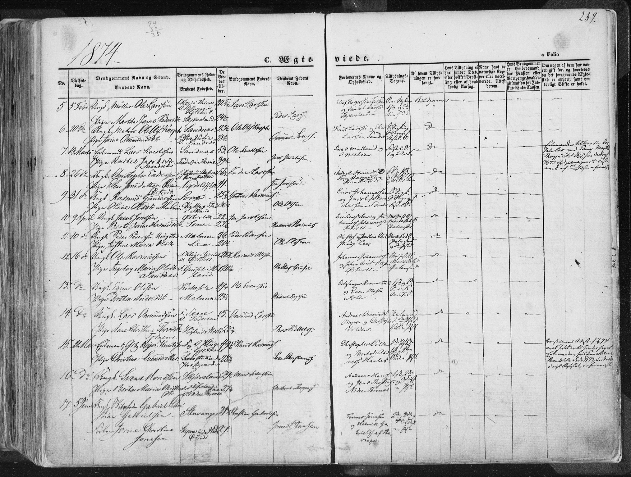 Høyland sokneprestkontor, SAST/A-101799/001/30BA/L0010: Parish register (official) no. A 9.1, 1857-1877, p. 239