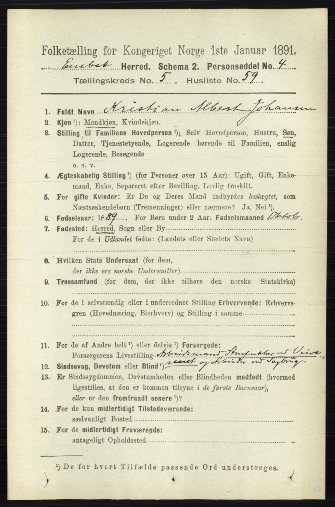 RA, 1891 census for 0229 Enebakk, 1891, p. 2350