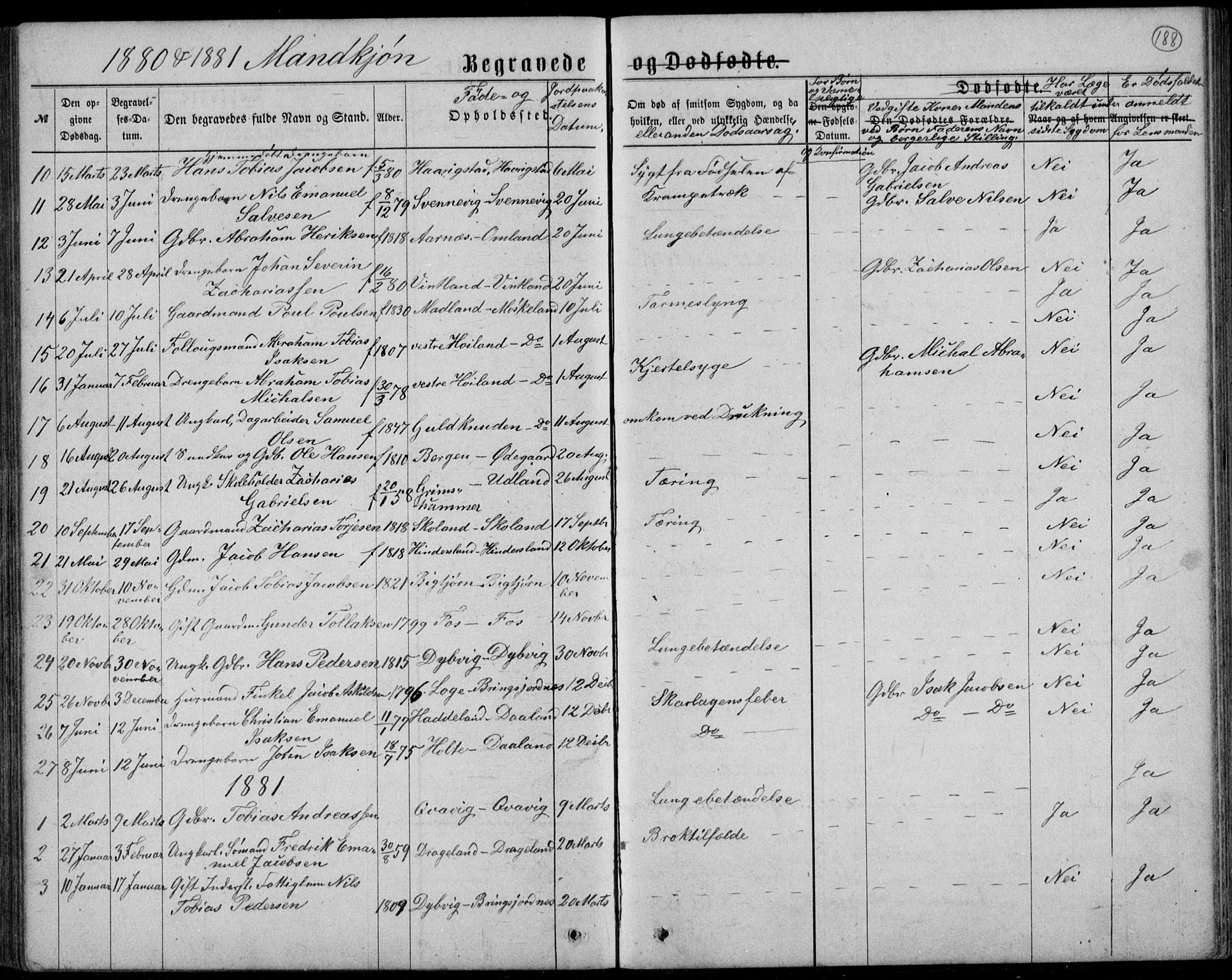 Lyngdal sokneprestkontor, AV/SAK-1111-0029/F/Fb/Fbc/L0004: Parish register (copy) no. B 4, 1878-1896, p. 188