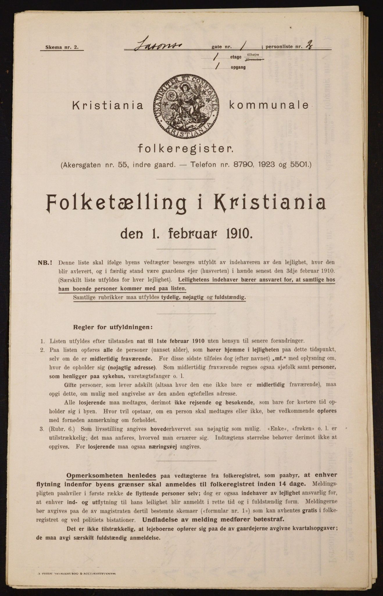 OBA, Municipal Census 1910 for Kristiania, 1910, p. 55266