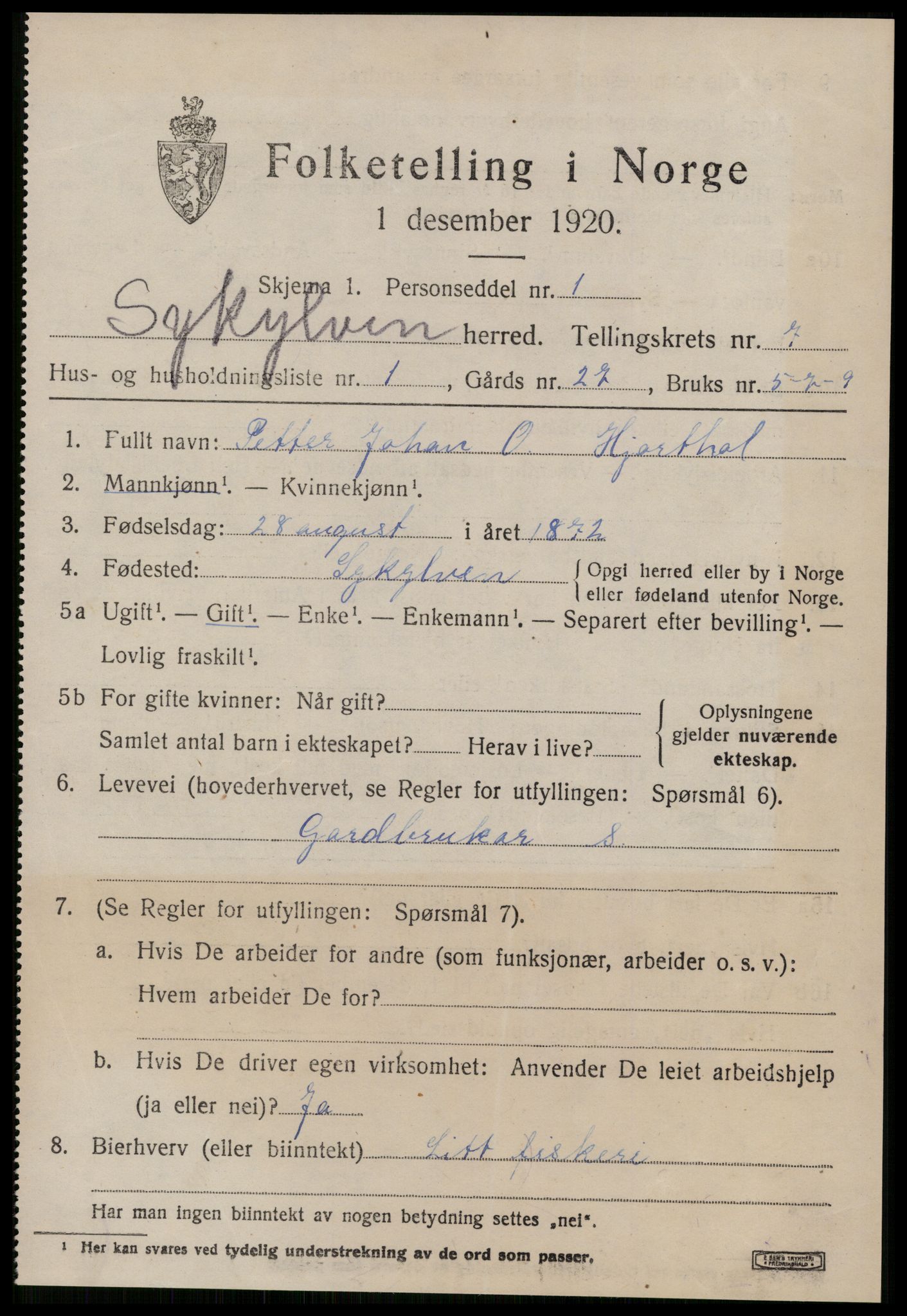 SAT, 1920 census for Sykkylven, 1920, p. 4007