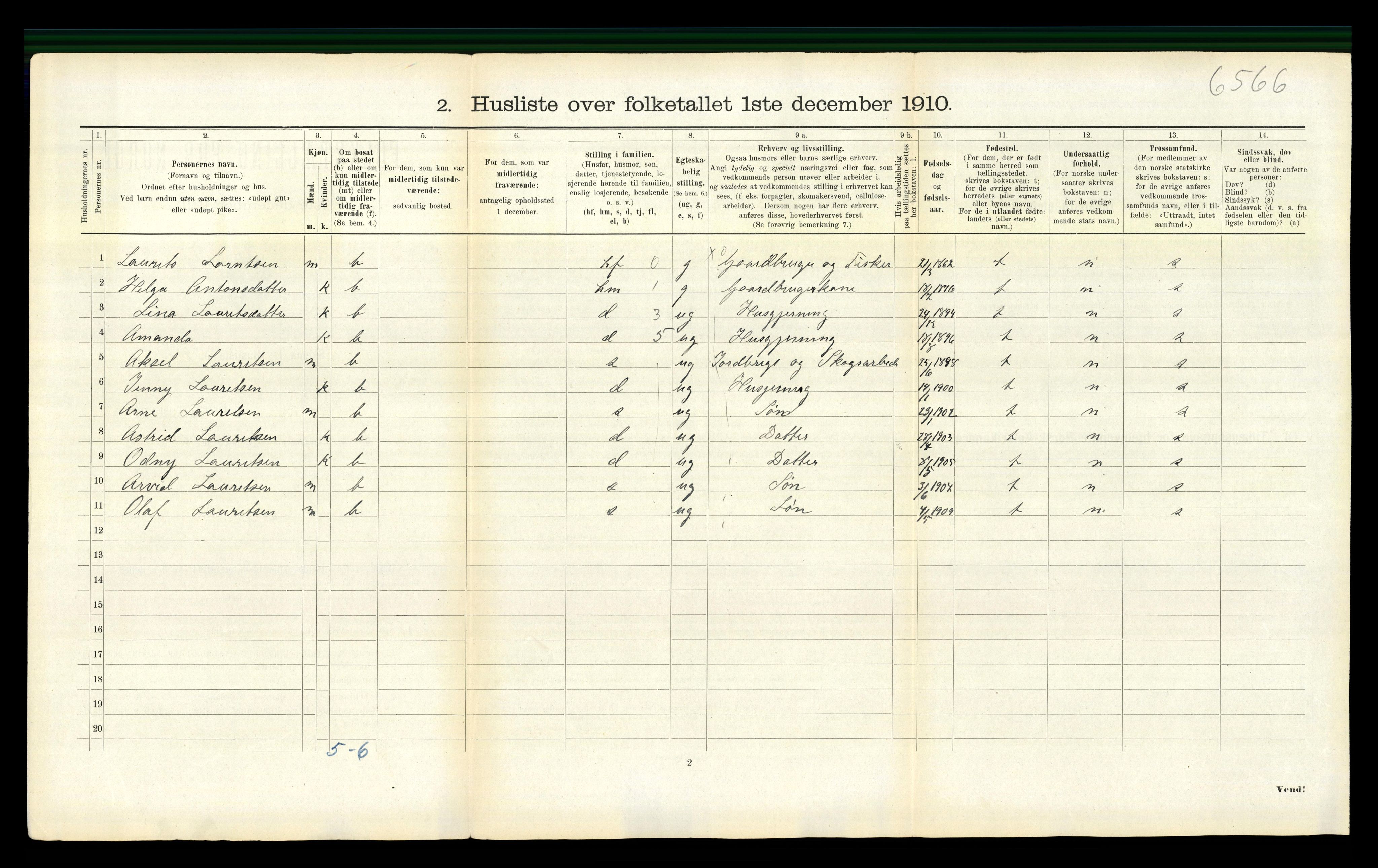 RA, 1910 census for Fosnes, 1910, p. 144