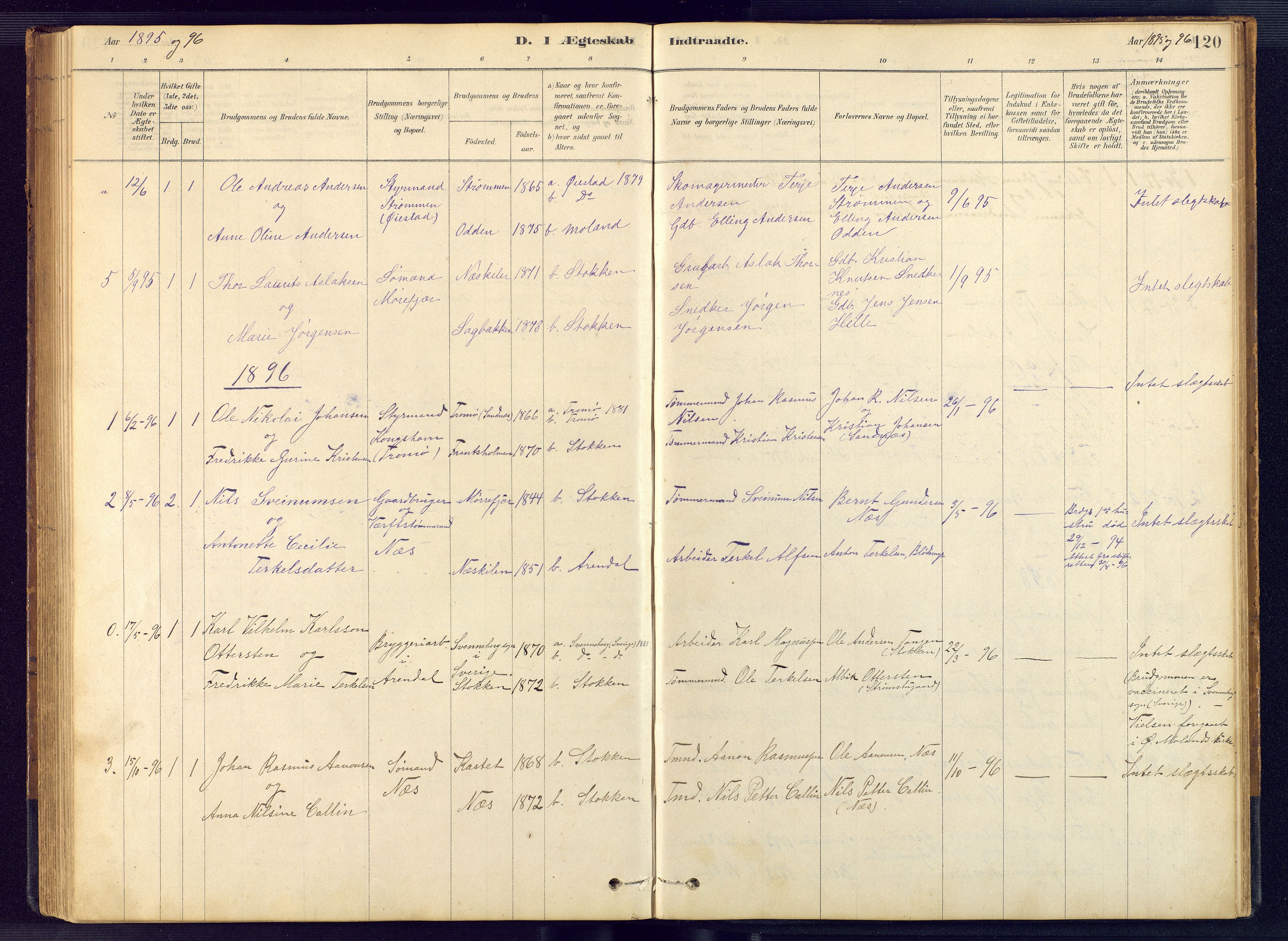 Austre Moland sokneprestkontor, SAK/1111-0001/F/Fb/Fbb/L0001: Parish register (copy) no. B 1, 1878-1904, p. 120