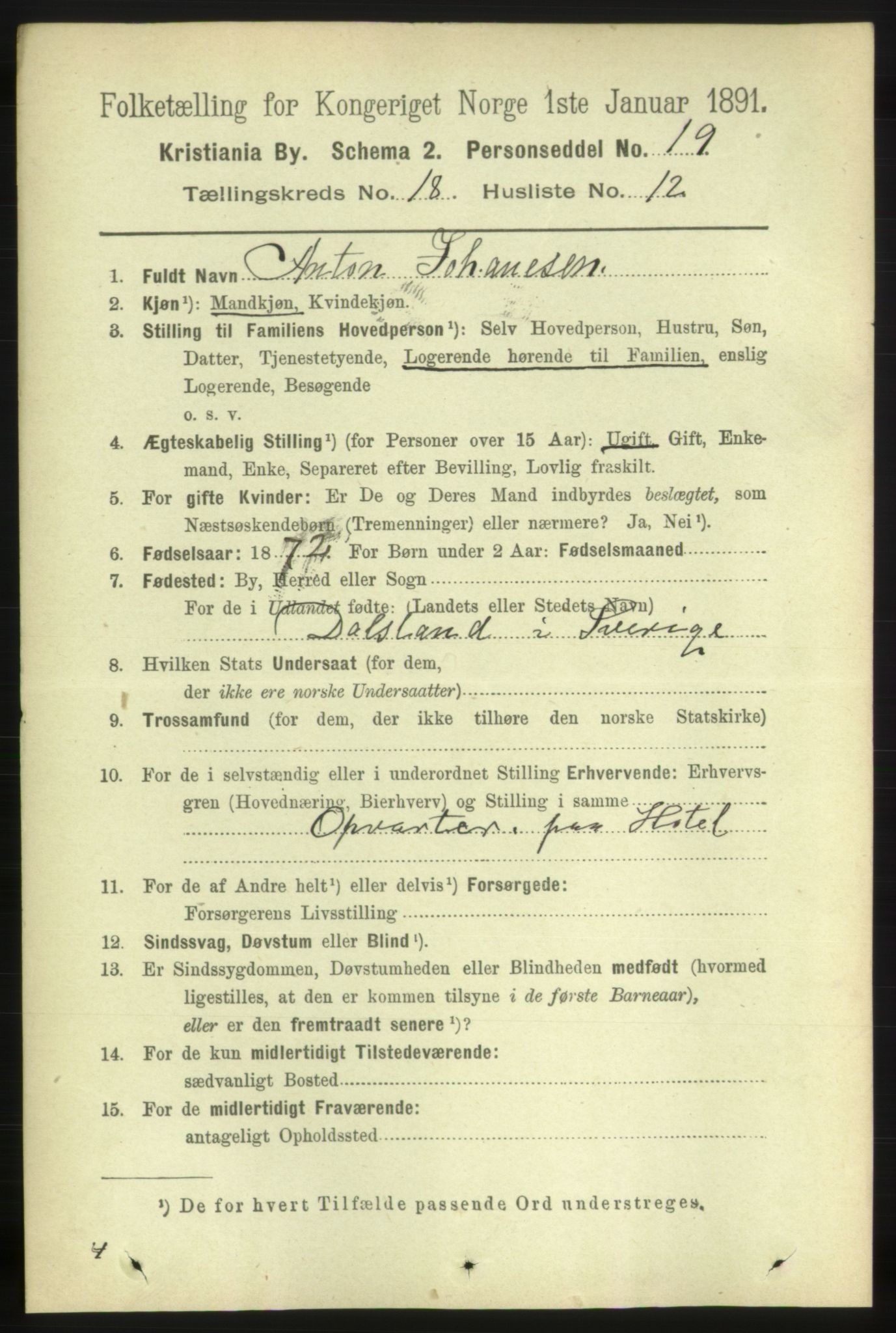 RA, 1891 census for 0301 Kristiania, 1891, p. 9196