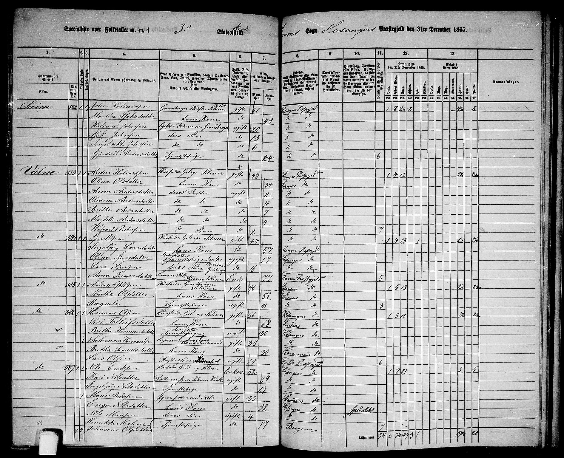 RA, 1865 census for Hosanger, 1865, p. 161