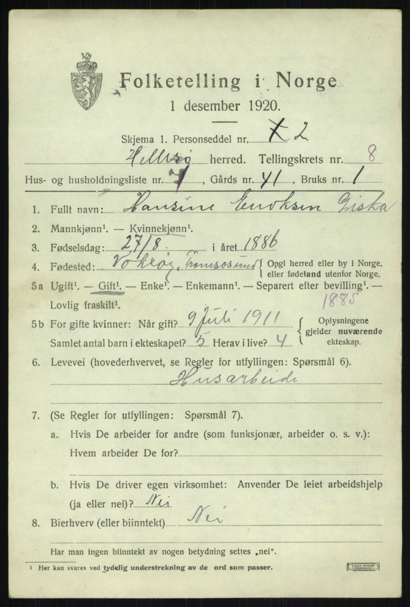 SATØ, 1920 census for Hillesøy, 1920, p. 3947