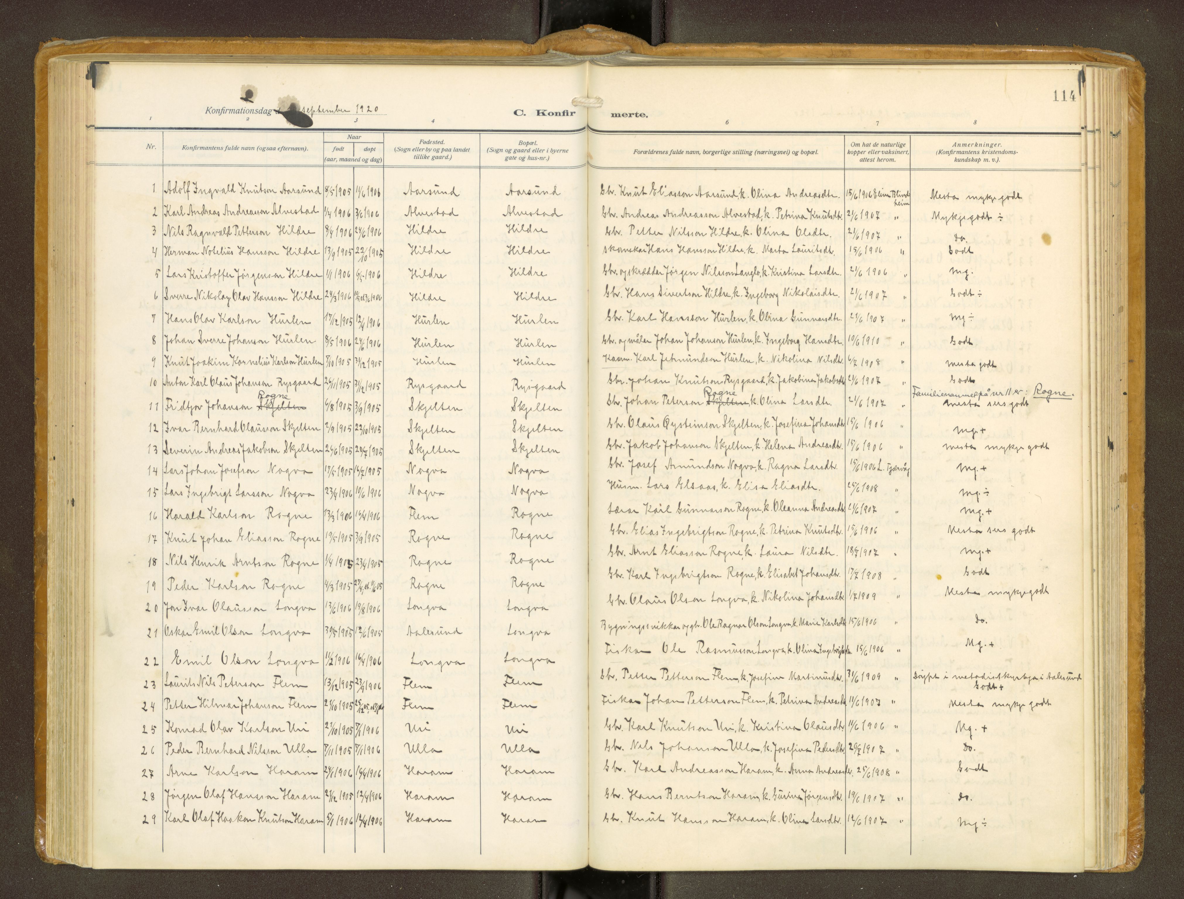 Ministerialprotokoller, klokkerbøker og fødselsregistre - Møre og Romsdal, AV/SAT-A-1454/536/L0518: Parish register (official) no. 536A--, 1914-1931, p. 114