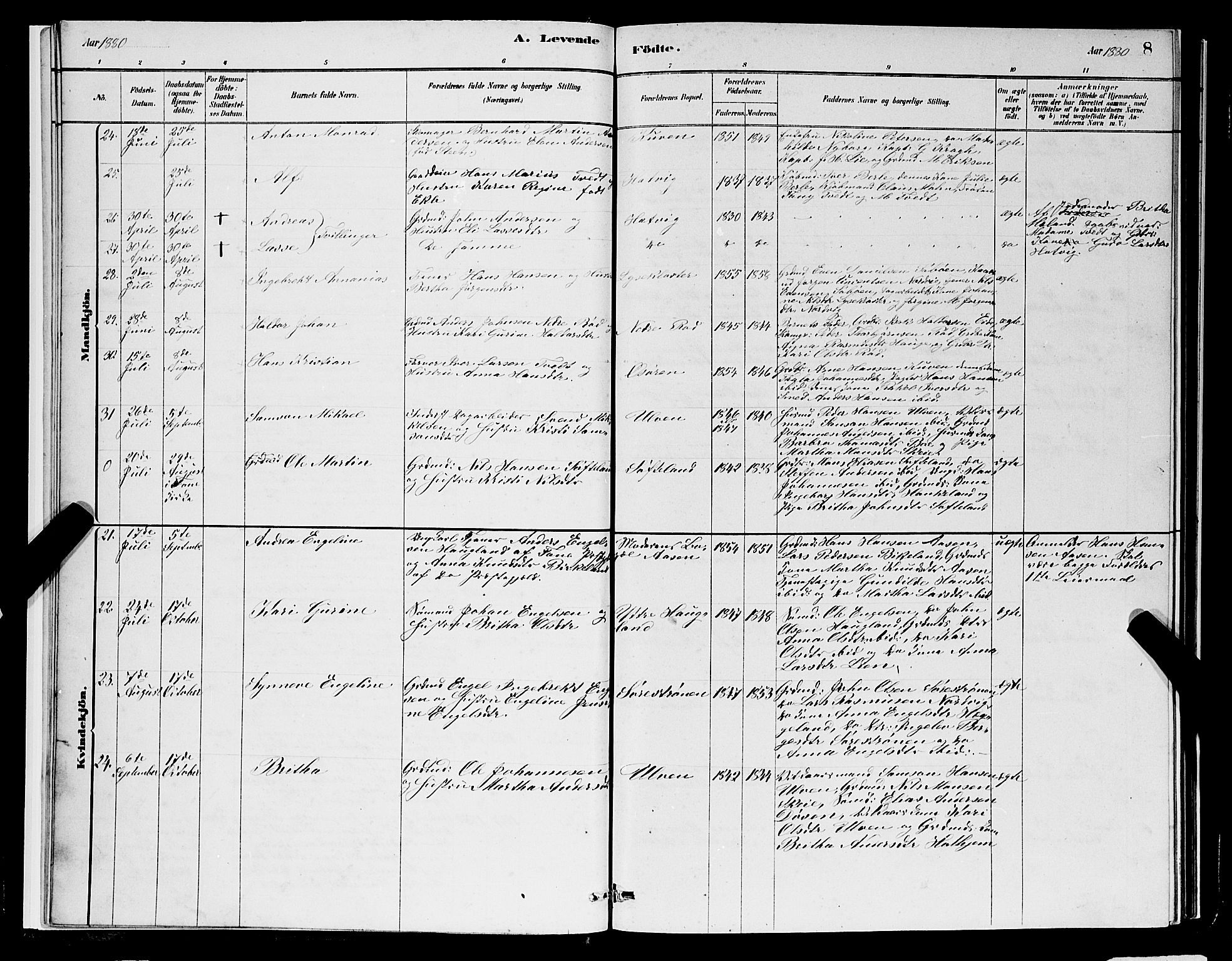 Os sokneprestembete, AV/SAB-A-99929: Parish register (copy) no. A 2, 1880-1896, p. 8