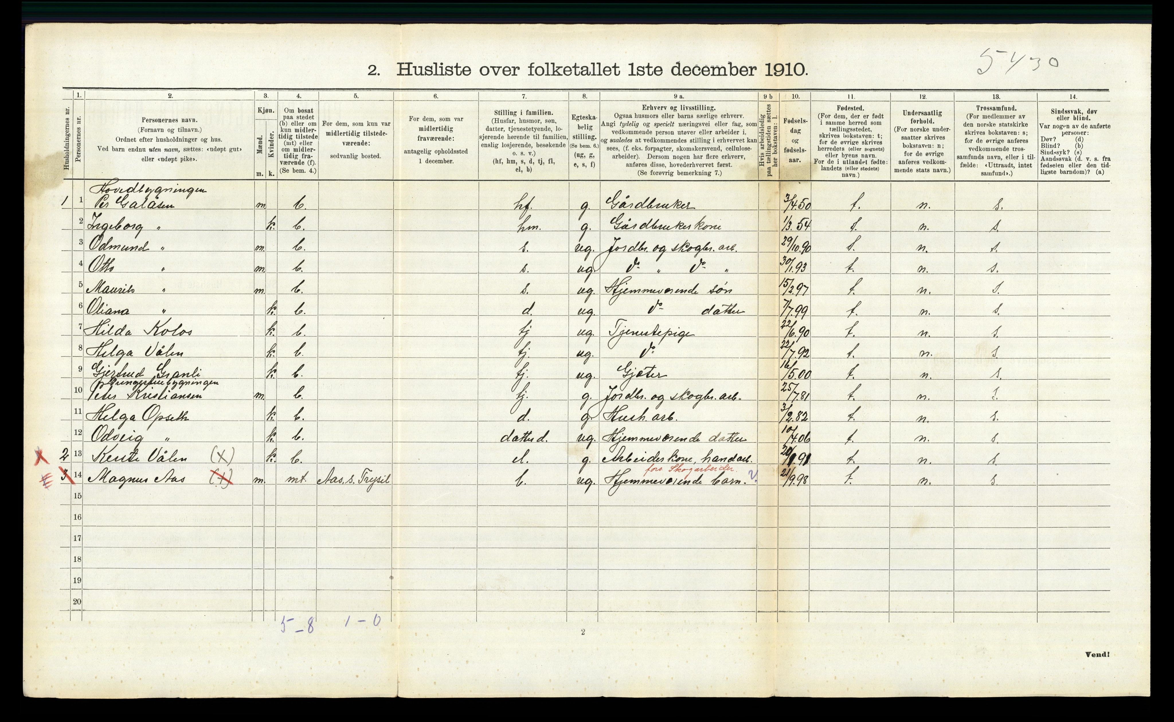 RA, 1910 census for Trysil, 1910, p. 460