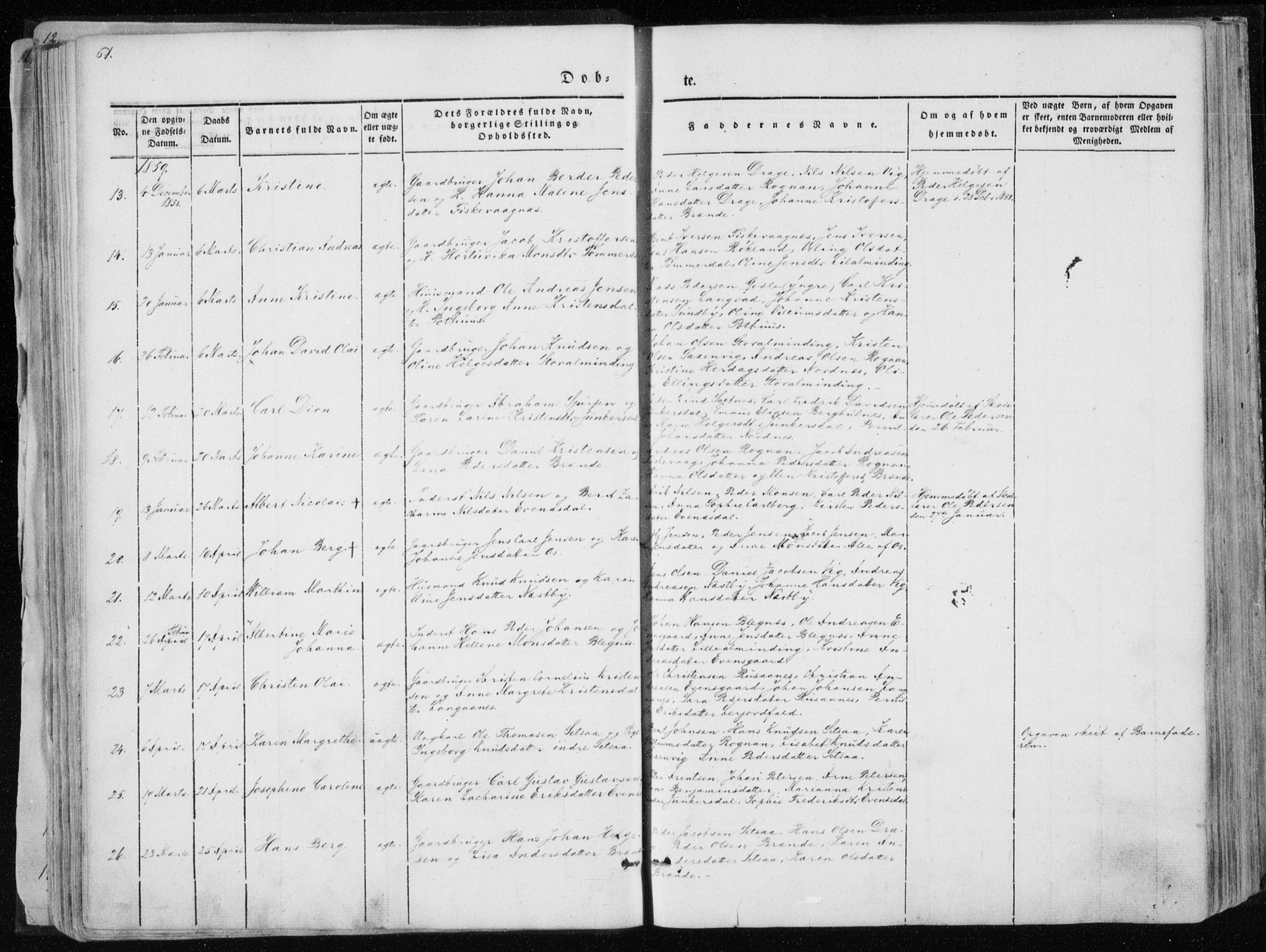 Ministerialprotokoller, klokkerbøker og fødselsregistre - Nordland, SAT/A-1459/847/L0666: Parish register (official) no. 847A06, 1842-1871, p. 61