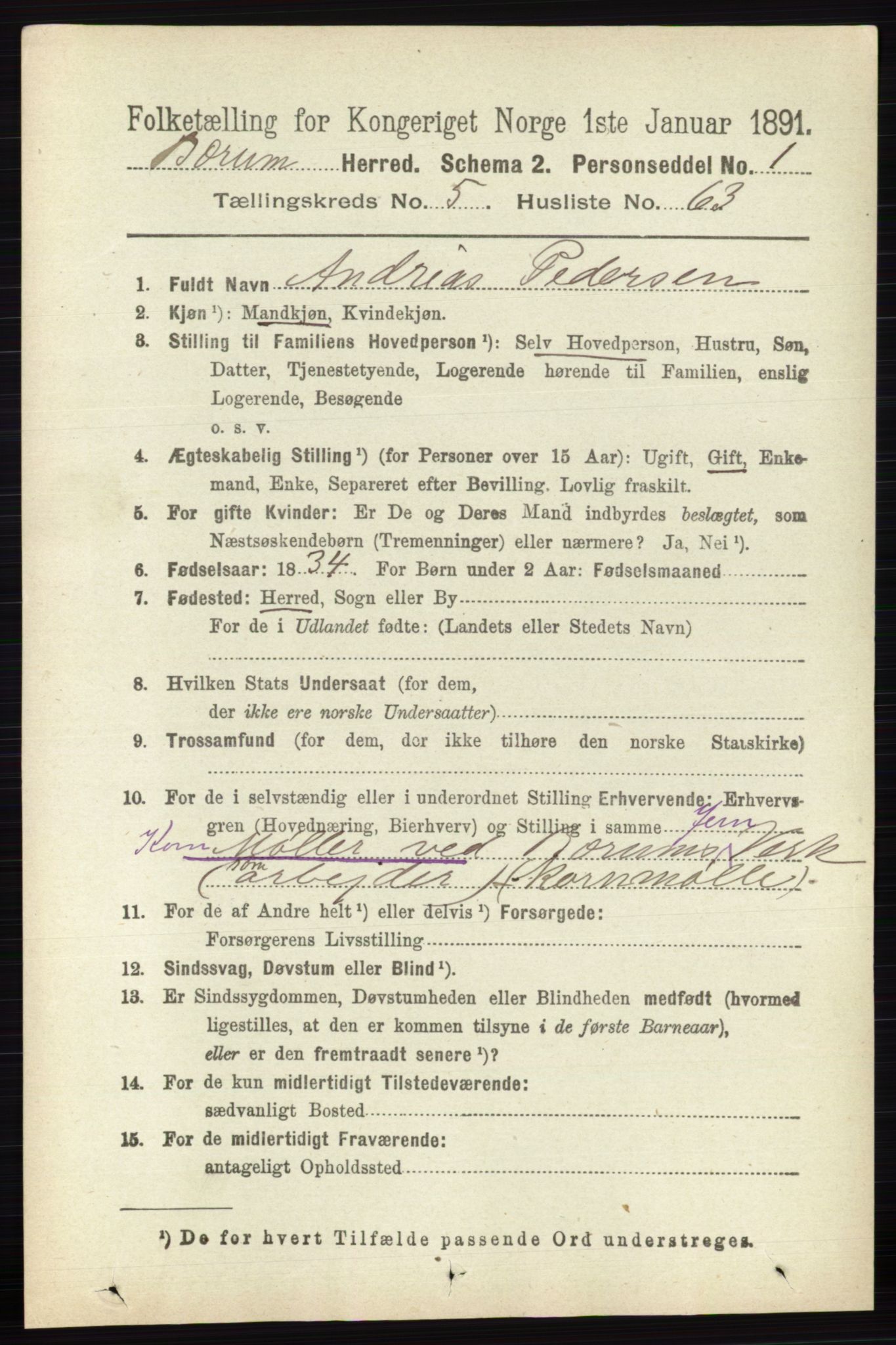 RA, 1891 census for 0219 Bærum, 1891, p. 3412